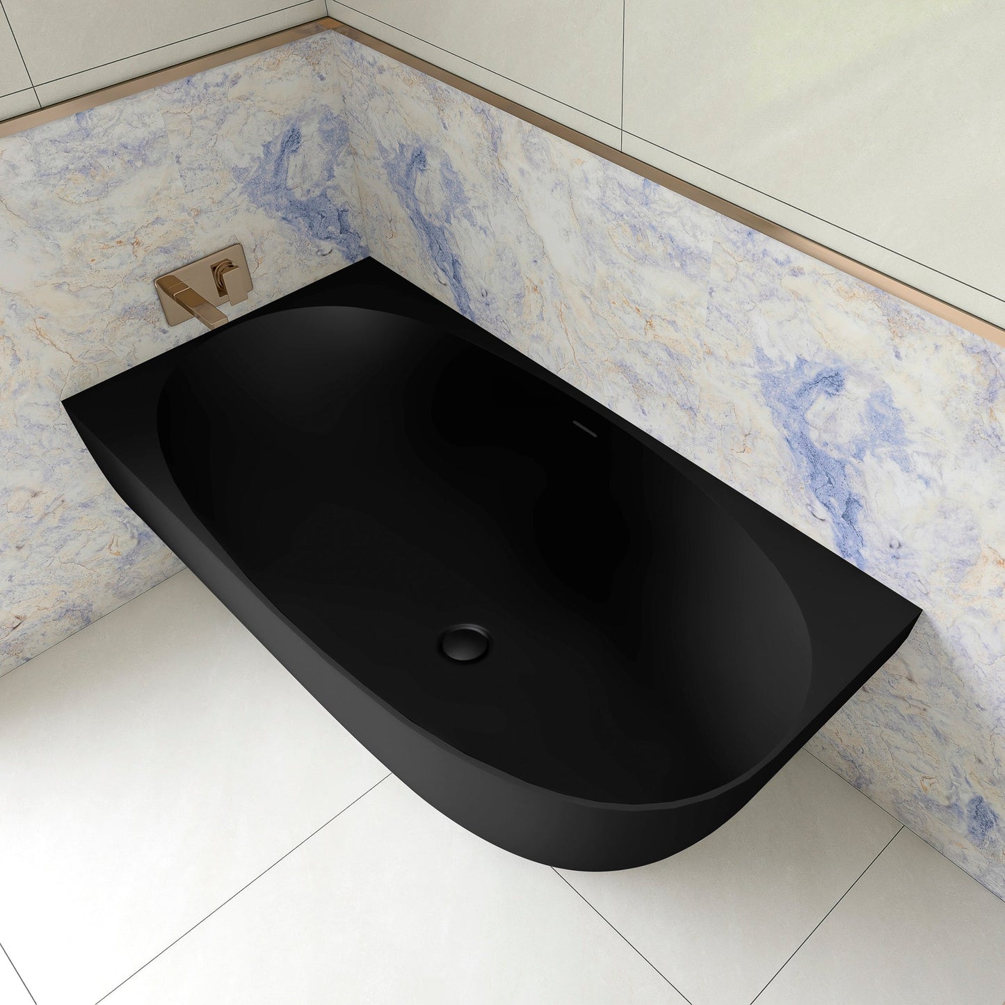 Byron Egg 1500mm Left Corner Artificial Stone Freestanding Bath, Matte Black
