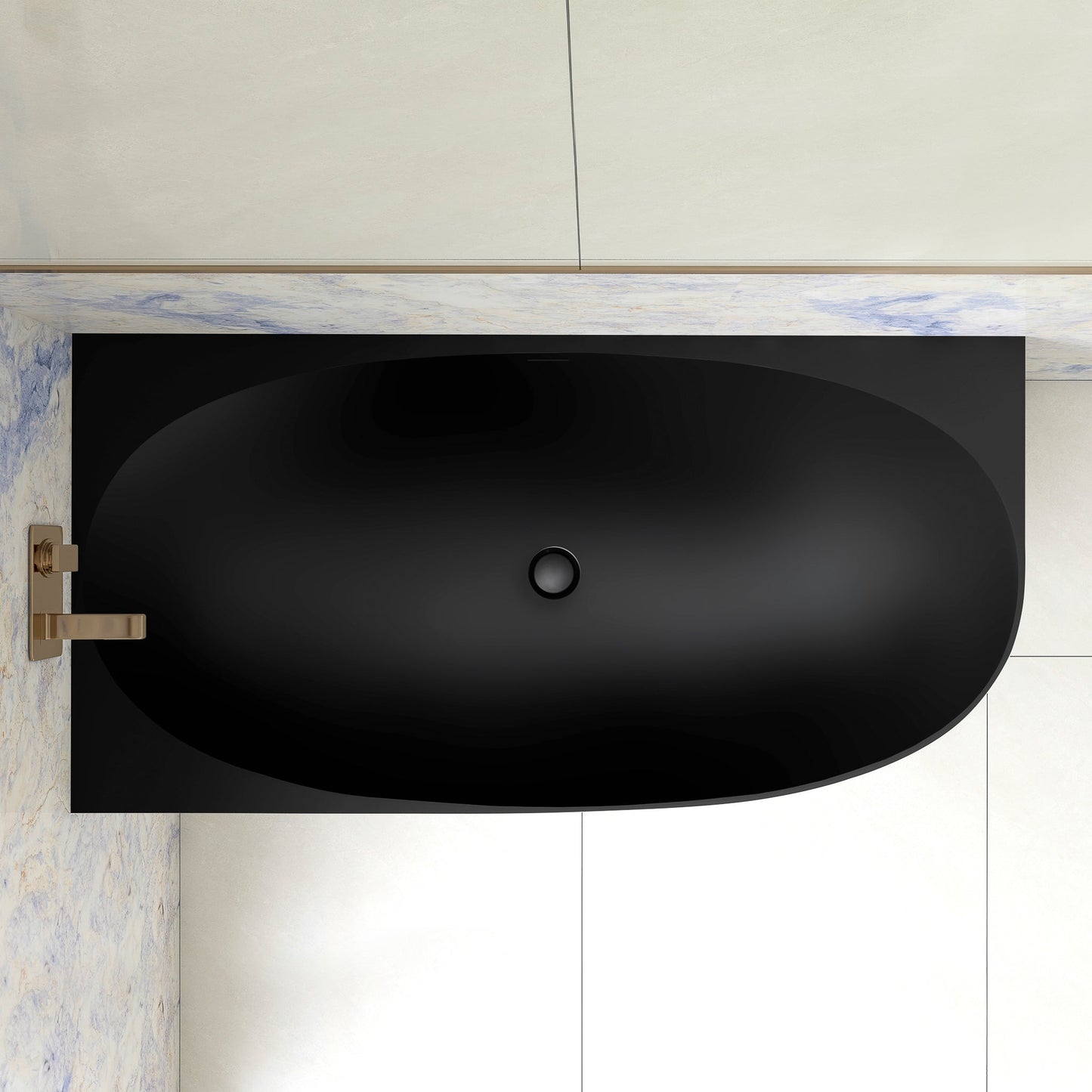 Byron Egg 1500mm Left Corner Artificial Stone Freestanding Bath, Matte Black