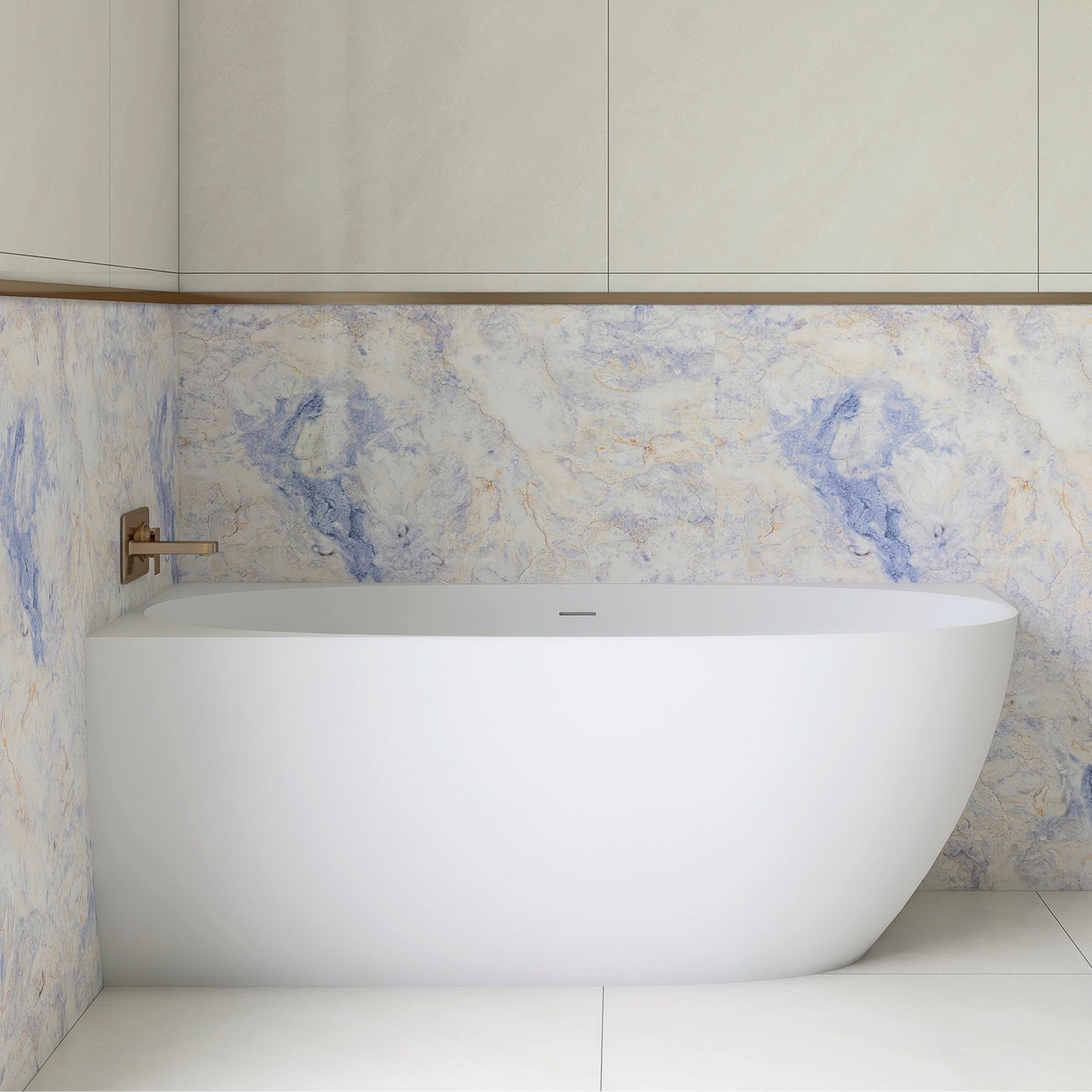 Byron Egg 1500mm Left Corner Artificial Stone Freestanding Bath, Matte White