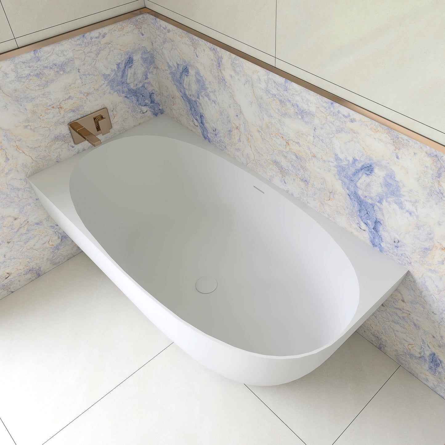 Byron Egg 1500mm Left Corner Artificial Stone Freestanding Bath, Matte White