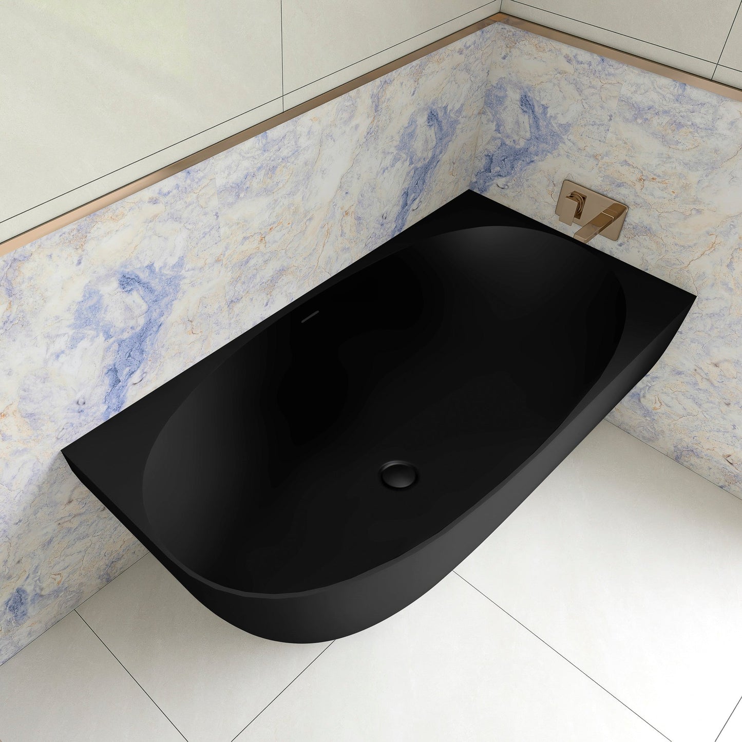 Byron Egg 1500mm Right Corner Artificial Stone Freestanding Bath, Matte Black