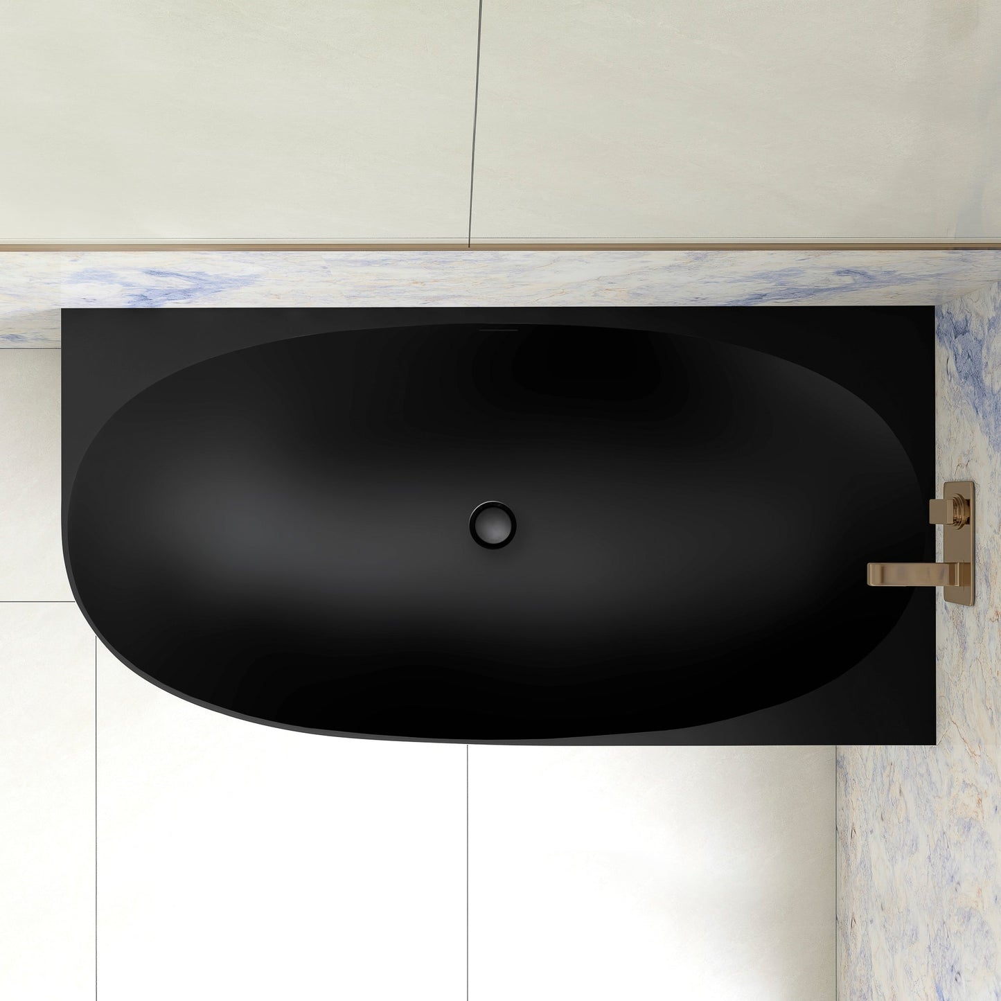 Byron Egg 1500mm Right Corner Artificial Stone Freestanding Bath, Matte Black