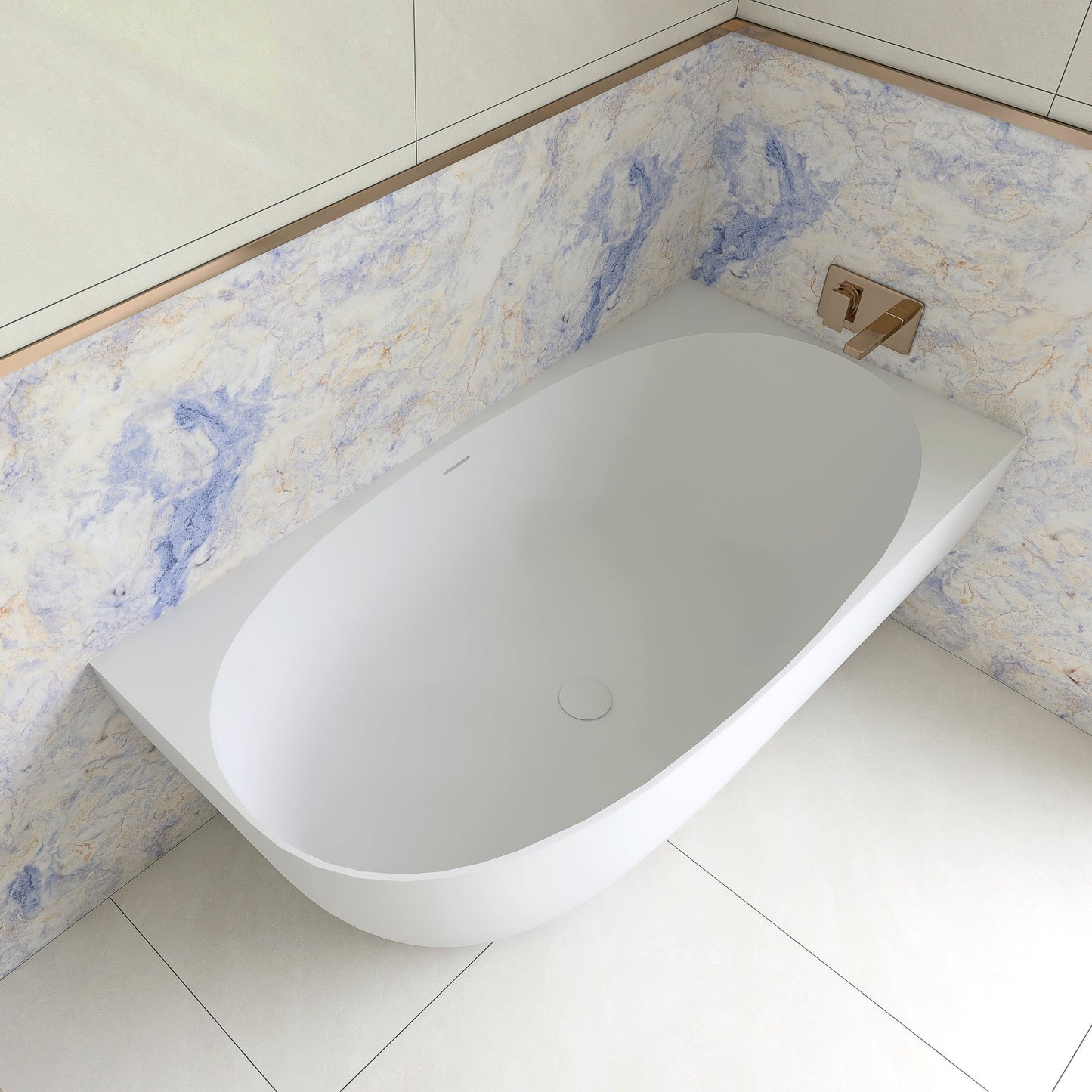 Byron Egg 1500mm Right Corner Artificial Stone Freestanding Bath, Matte White