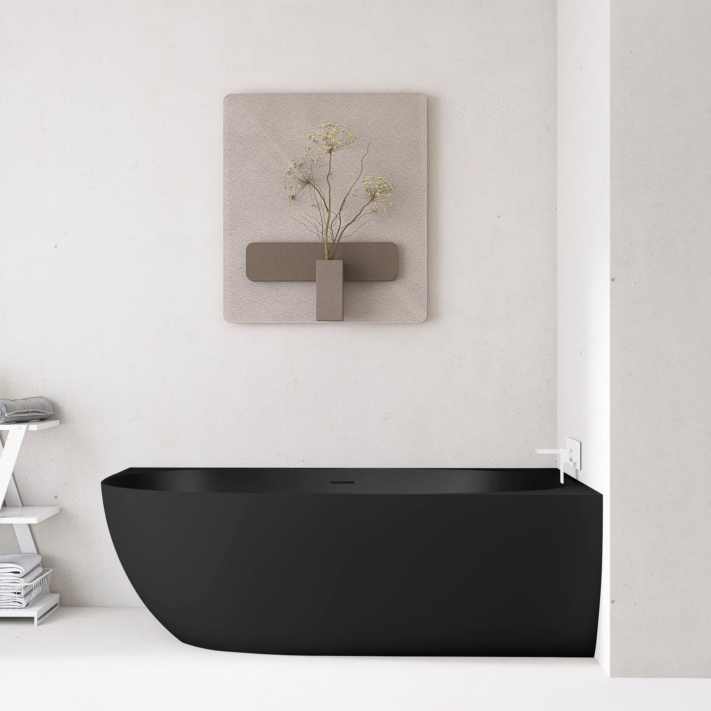 Byron Egg 1700mm Right Corner Artificial Stone Freestanding Bath, Matte Black
