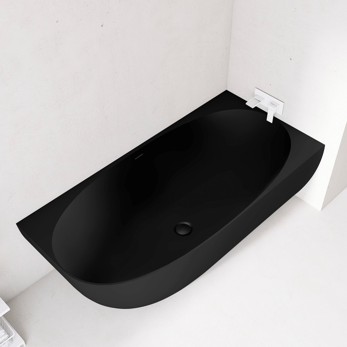 Byron Egg 1700mm Right Corner Artificial Stone Freestanding Bath, Matte Black