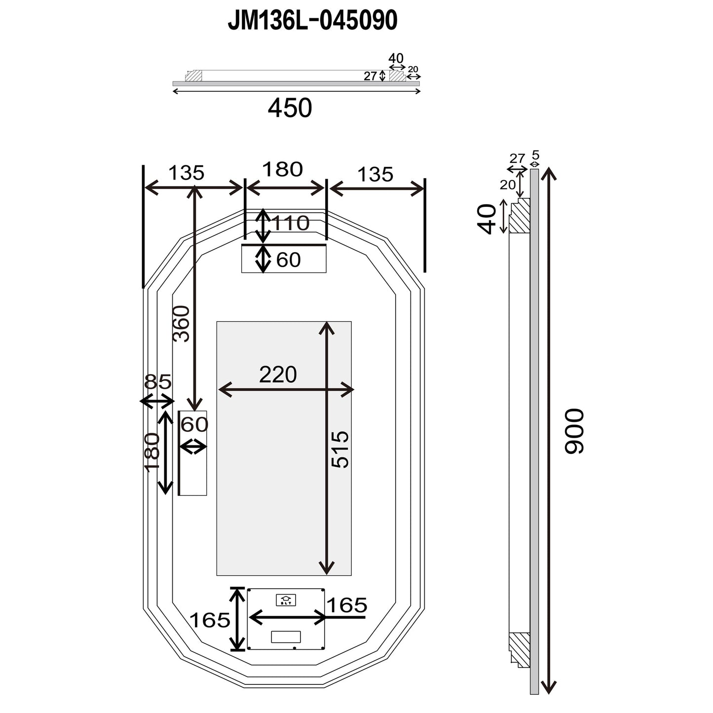 Classic Jewel 800mm x 1000mm LED Mirror with Demister