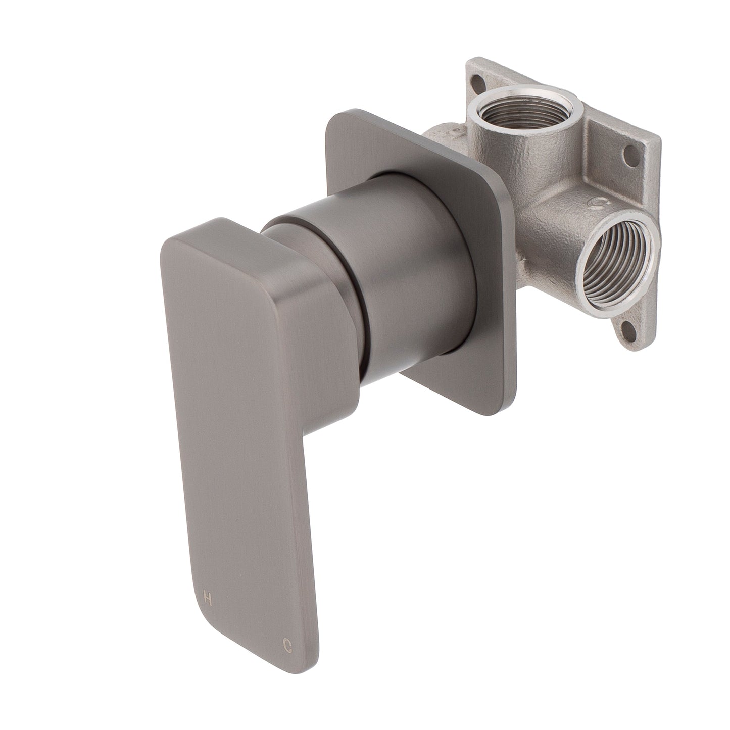 Kiki Shower/ Bath Wall Mixer with Square Plates, Brushed Gunmetal