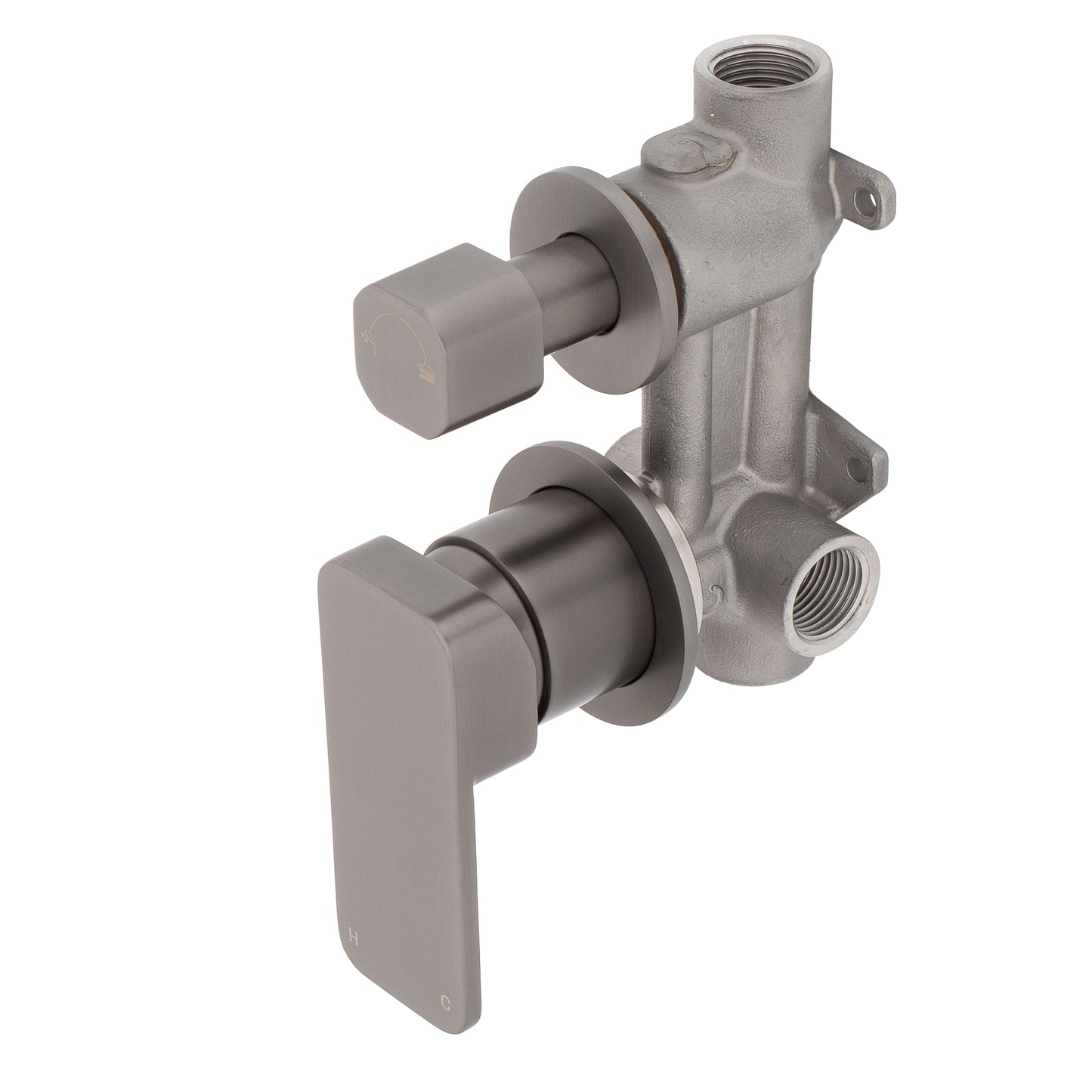 Kiki Shower/ Bath Wall Mixer with Diverter and Round Plates, Brushed Gunmetal