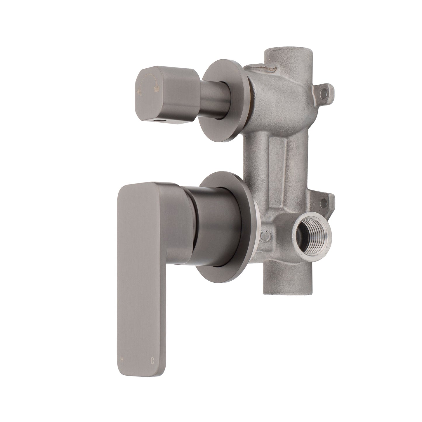 Kiki Shower/ Bath Wall Mixer with Diverter and Round Plates, Brushed Gunmetal