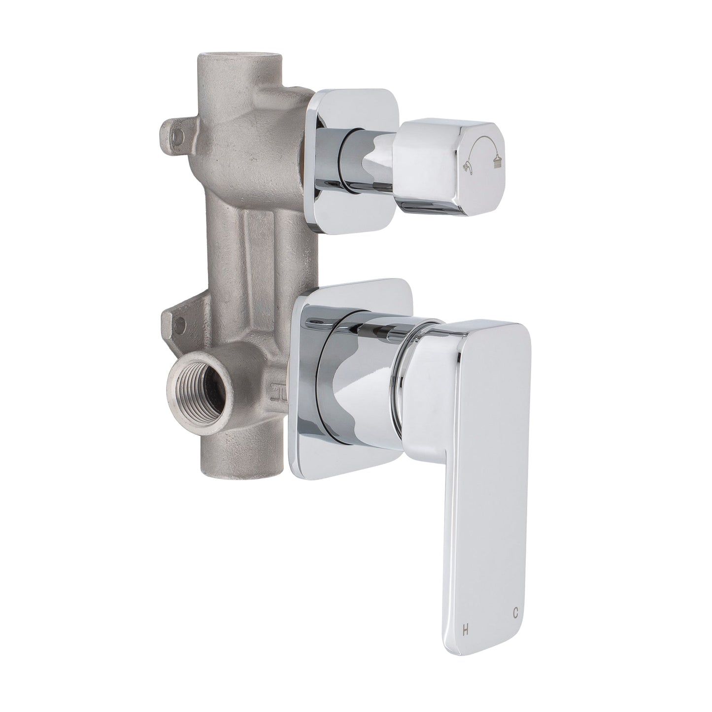 Kiki Shower/ Bath Wall Mixer with Diverter and Square Plates, Polished Chrome