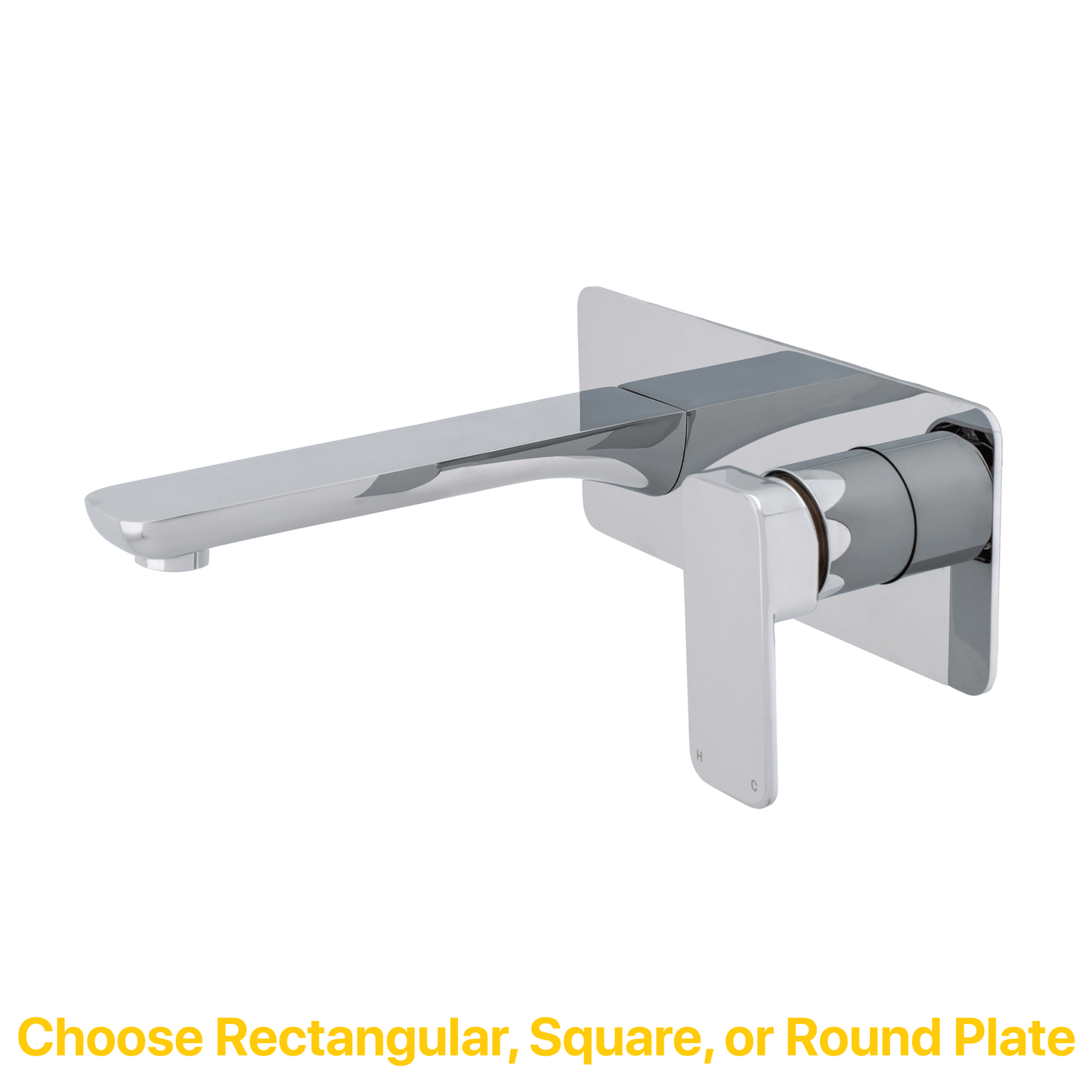 Kiki Wall Mounted Basin/ Bath Mixer with Spout and Square Plates, Polished Chrome