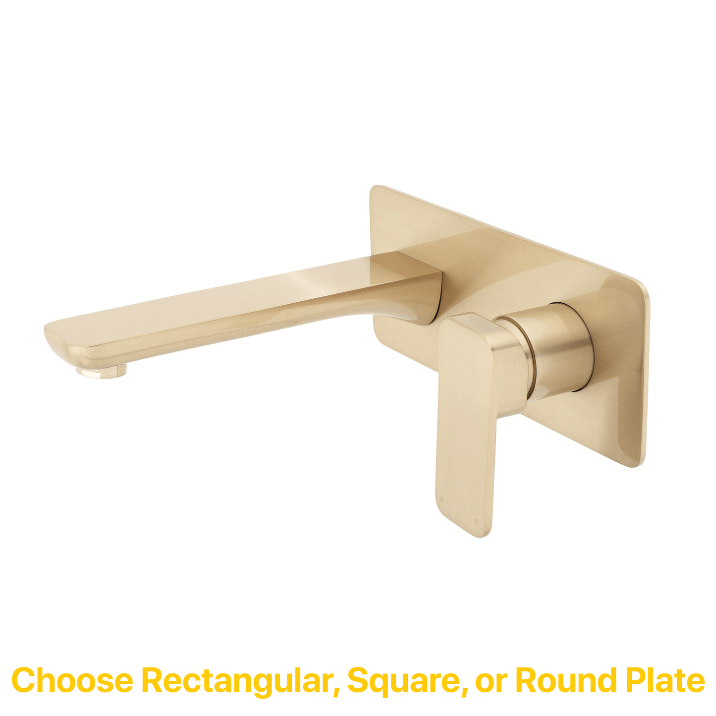 Kiki Wall Mounted Basin/ Bath Mixer with Spout and Round Plates, Brushed Brass (Gold)