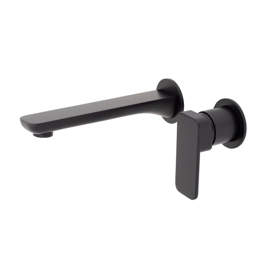 Kiki Wall Mounted Basin/ Bath Mixer with Spout and Round Plates, Matte Black