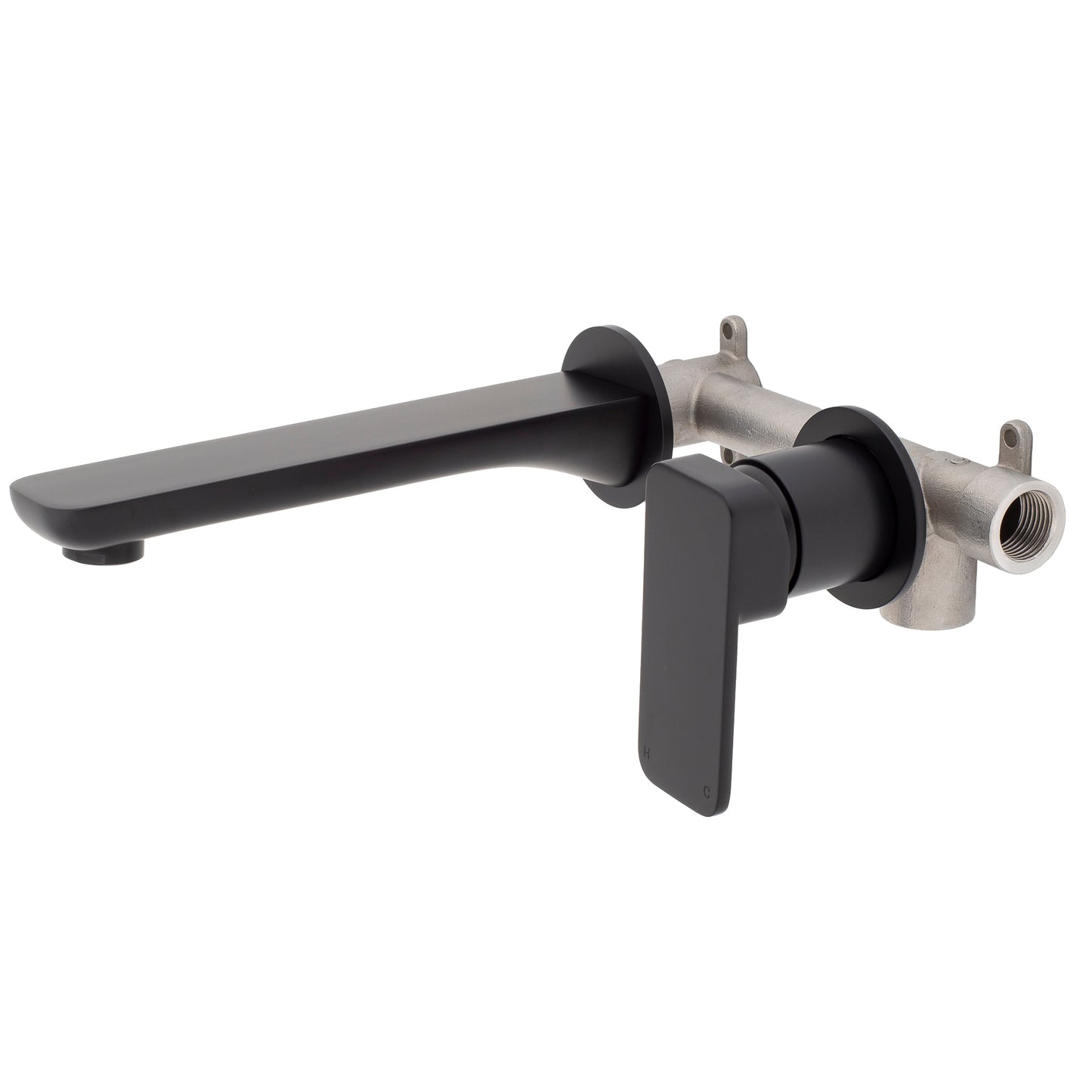 Kiki Wall Mounted Basin/ Bath Mixer with Spout and Round Plates, Matte Black