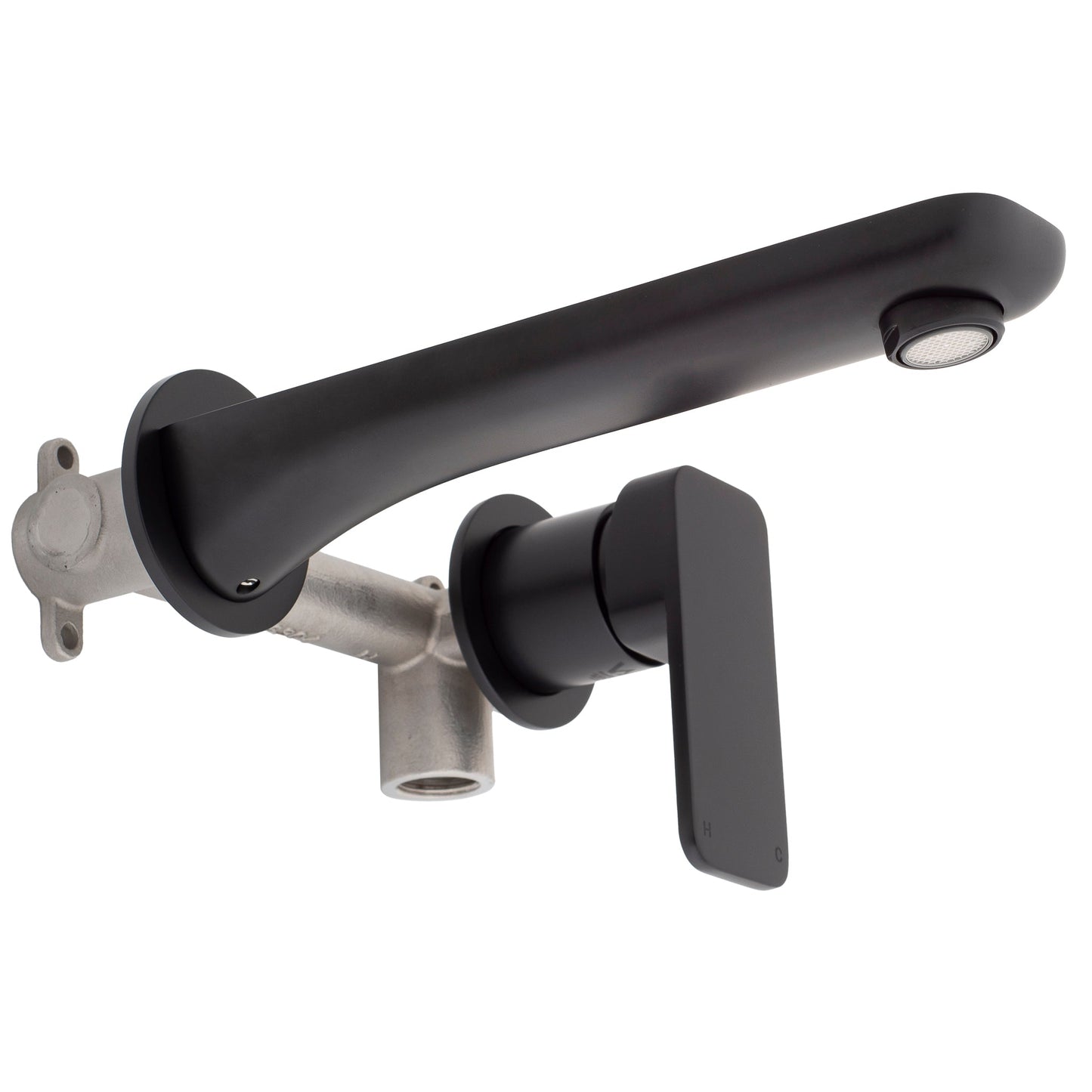 Kiki Wall Mounted Basin/ Bath Mixer with Spout and Round Plates, Matte Black