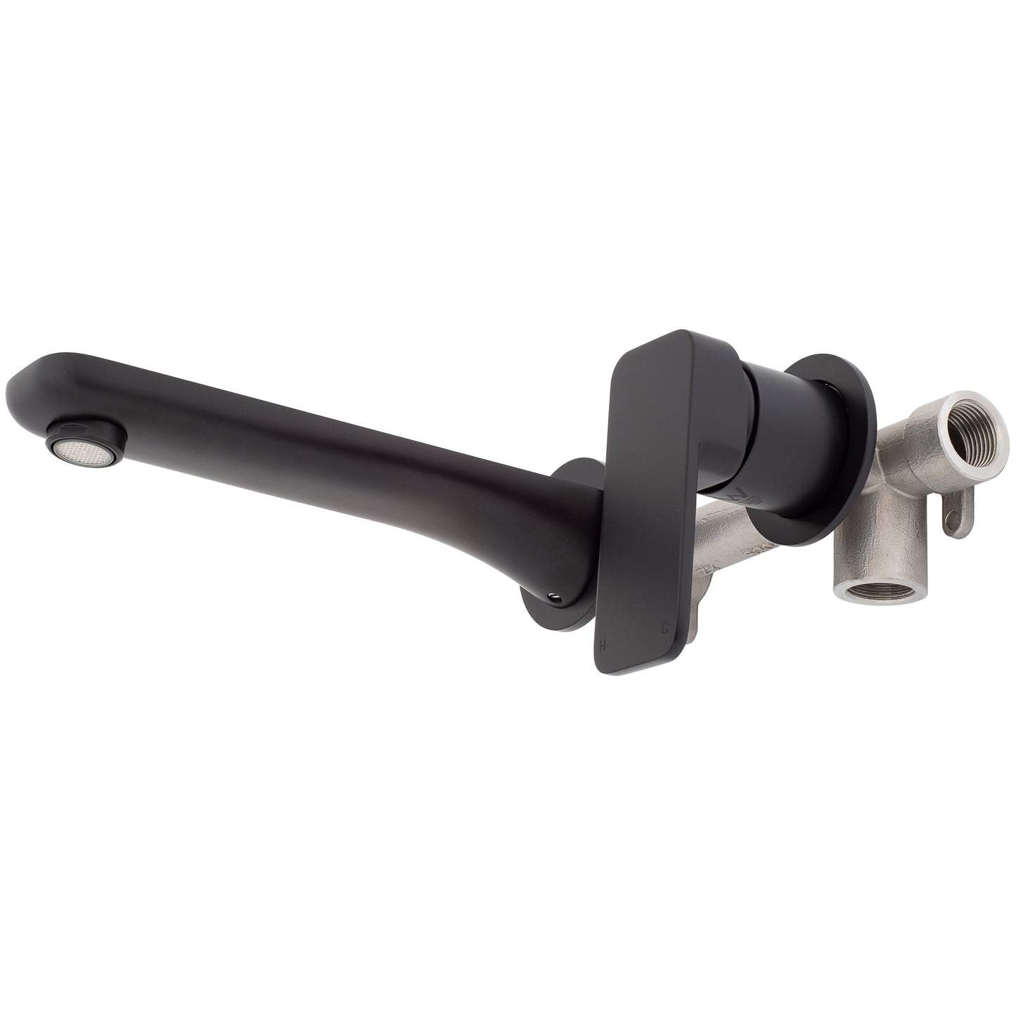 Kiki Wall Mounted Basin/ Bath Mixer with Spout and Round Plates, Matte Black