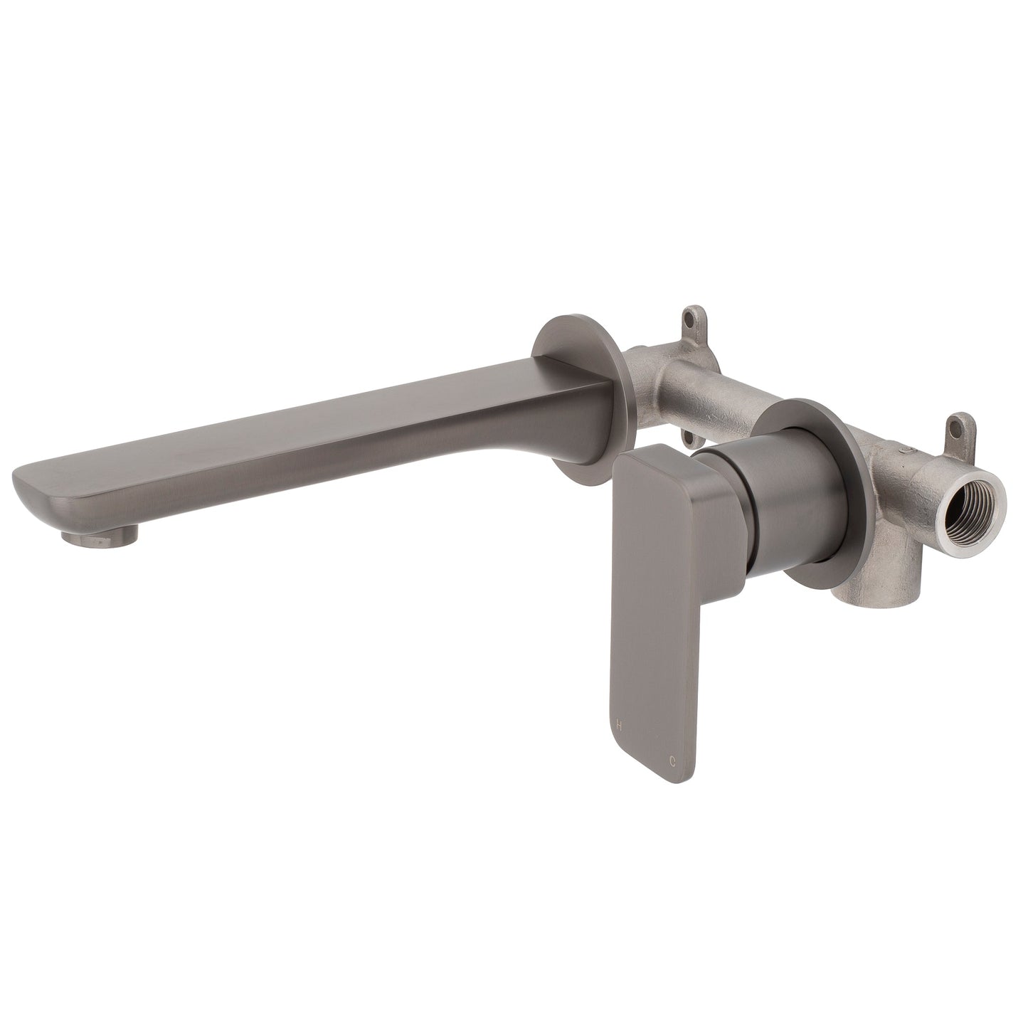 Kiki Wall Mounted Basin/ Bath Mixer with Spout and Round Plates, Brushed Gunmetal