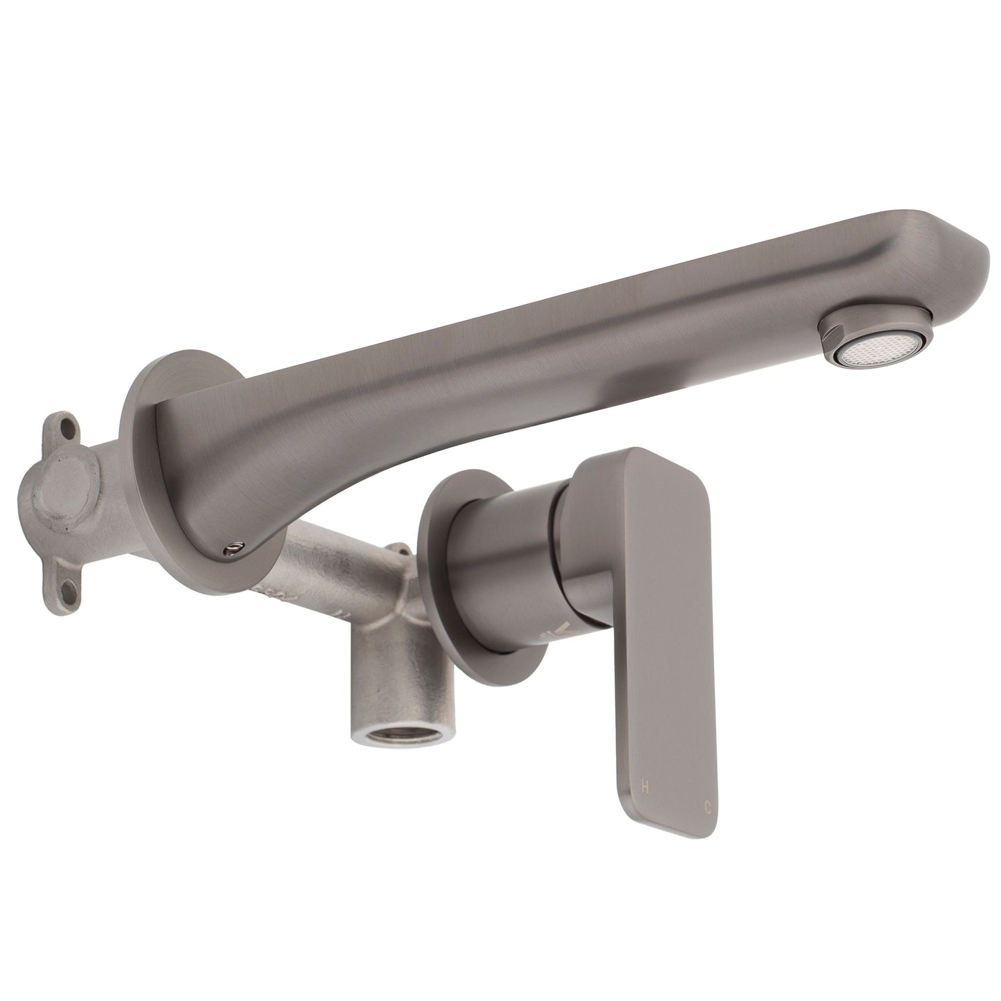 Kiki Wall Mounted Basin/ Bath Mixer with Spout and Round Plates, Brushed Gunmetal