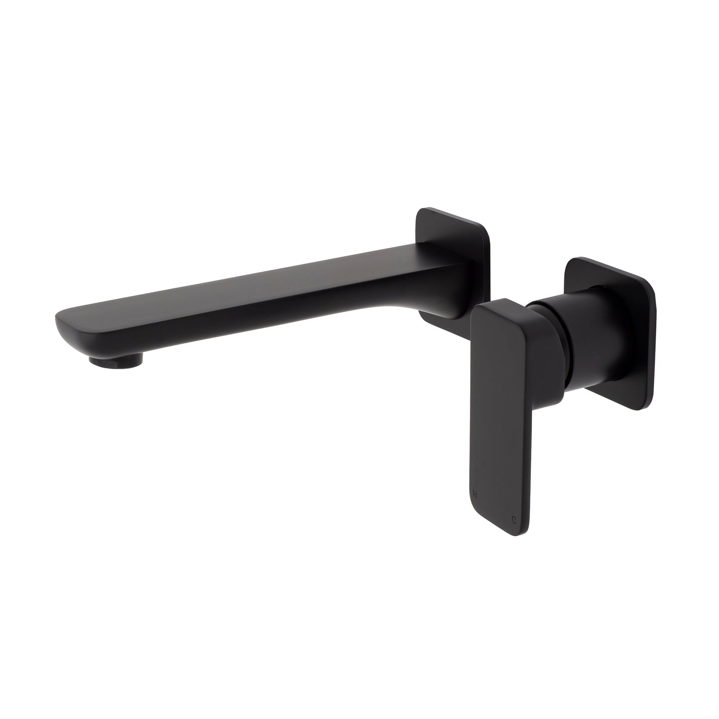 Kiki Wall Mounted Basin/ Bath Mixer with Spout and Square Plates, Matte Black