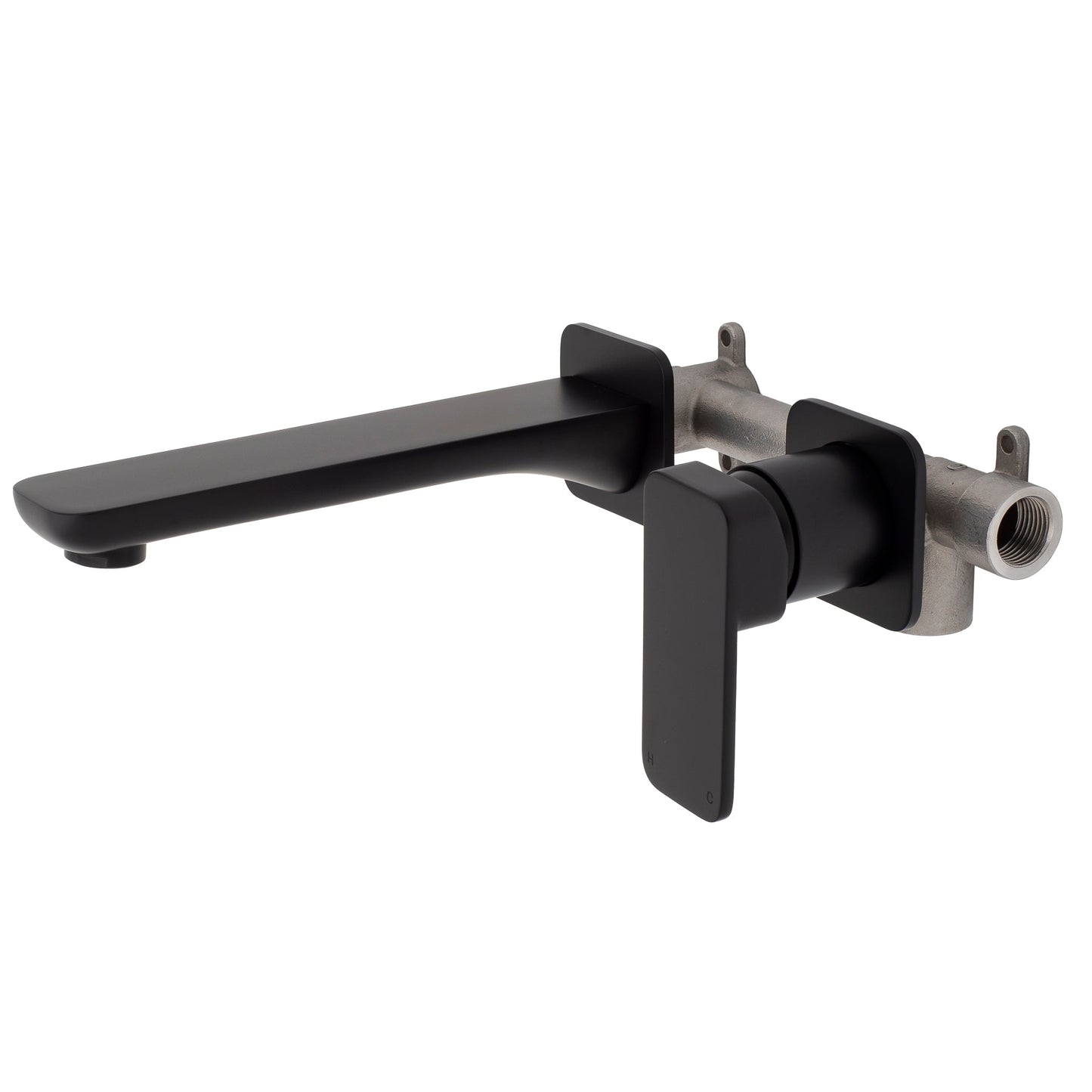 Kiki Wall Mounted Basin/ Bath Mixer with Spout and Square Plates, Matte Black