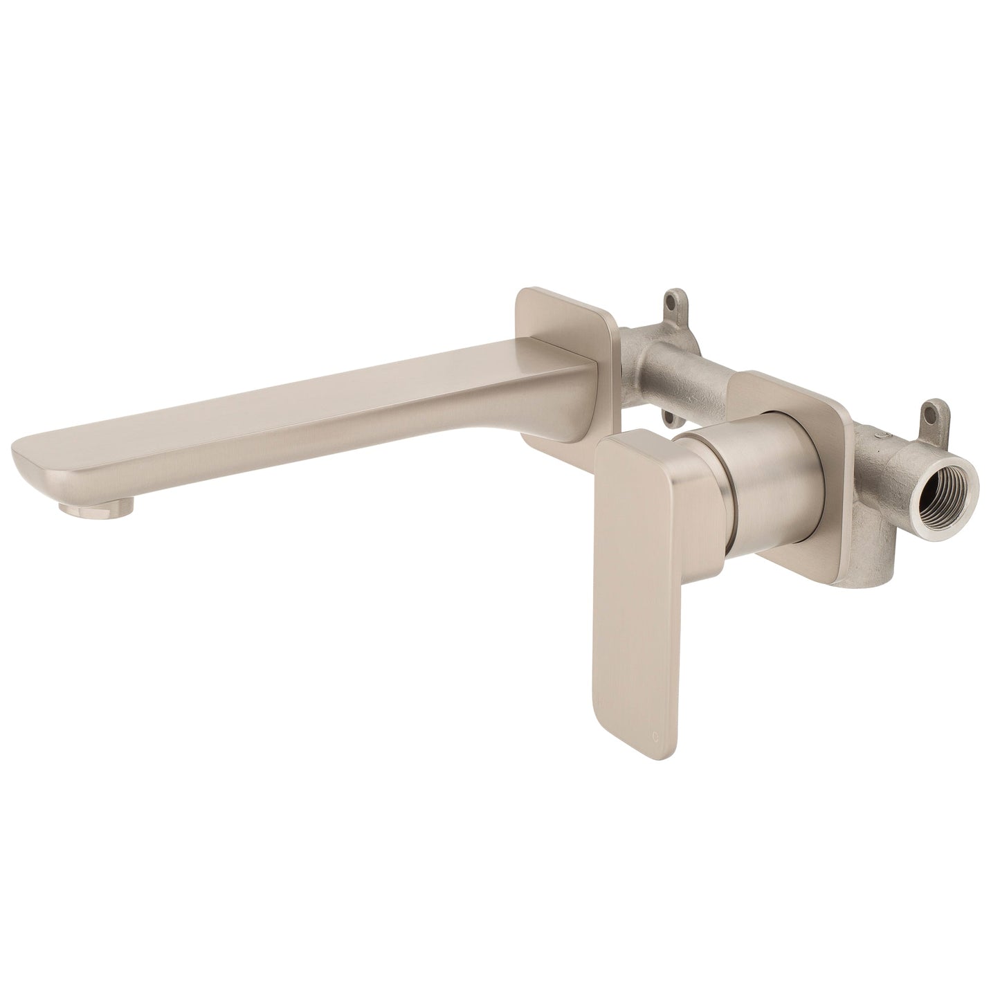 Kiki Wall Mounted Basin/ Bath Mixer with Spout and Square Plates, Brushed Nickel