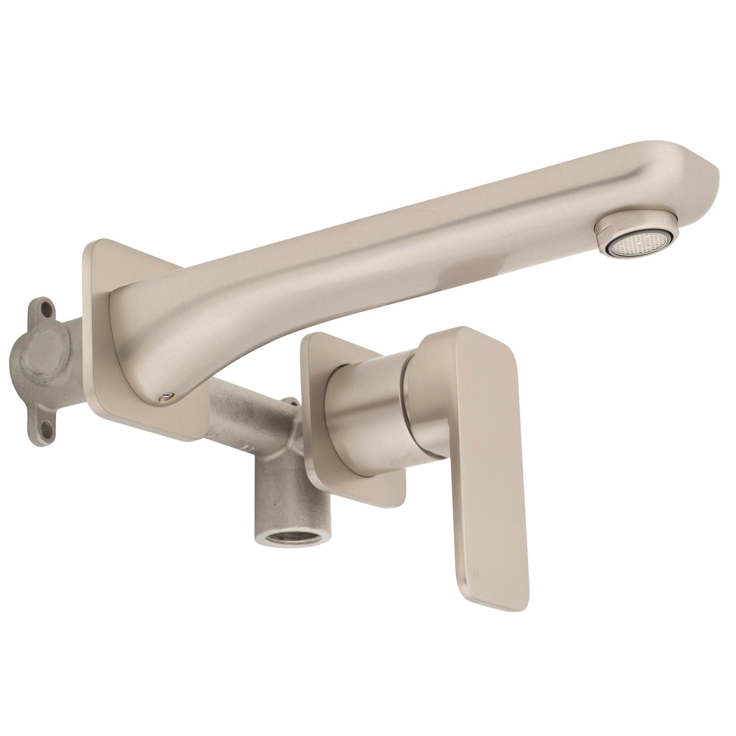 Kiki Wall Mounted Basin/ Bath Mixer with Spout and Square Plates, Brushed Nickel