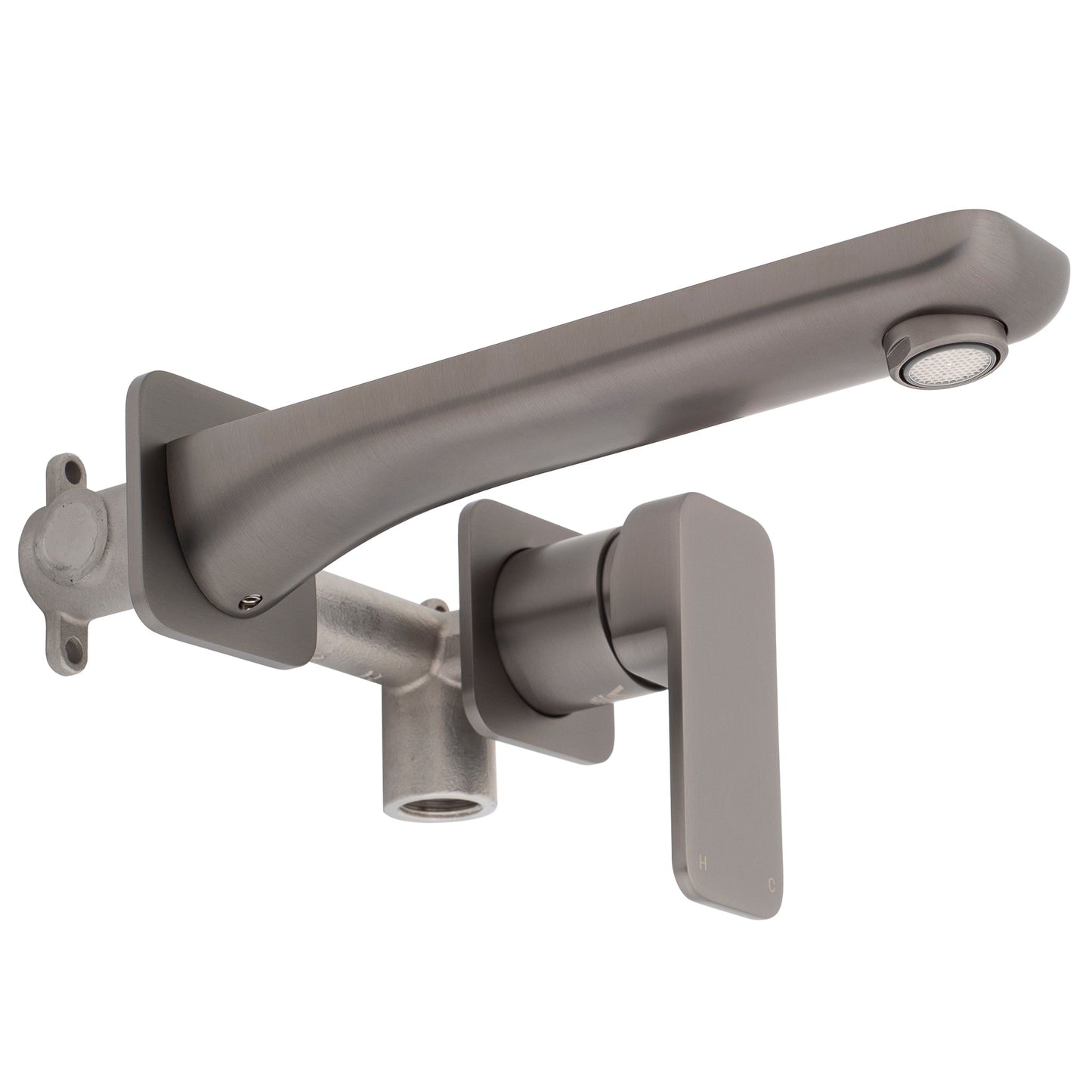 Kiki Wall Mounted Basin/ Bath Mixer with Spout and Square Plates, Brushed Gunmetal