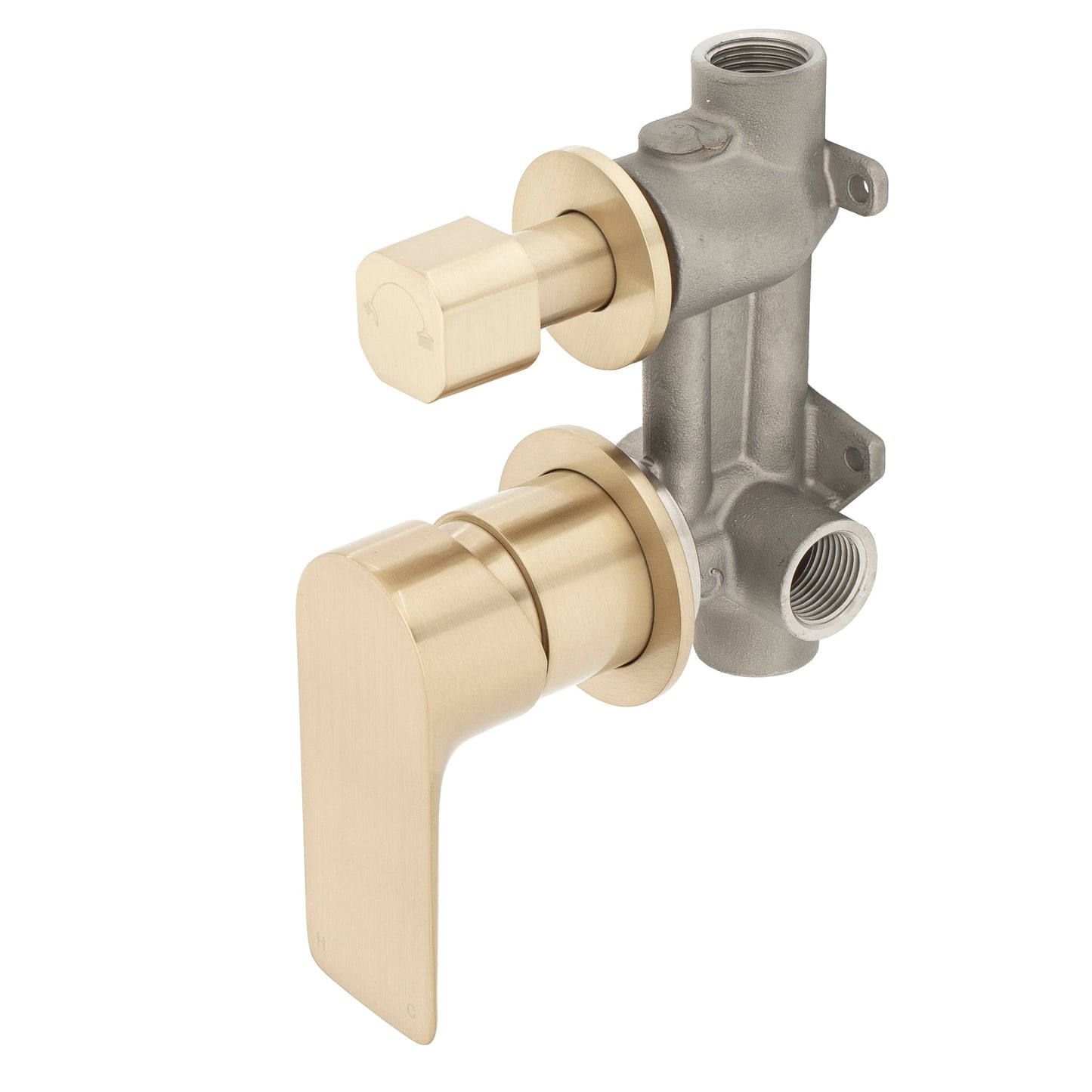 Jena Shower/ Bath Wall Mixer with Diverter and Round Plates, Brushed Brass (Gold)