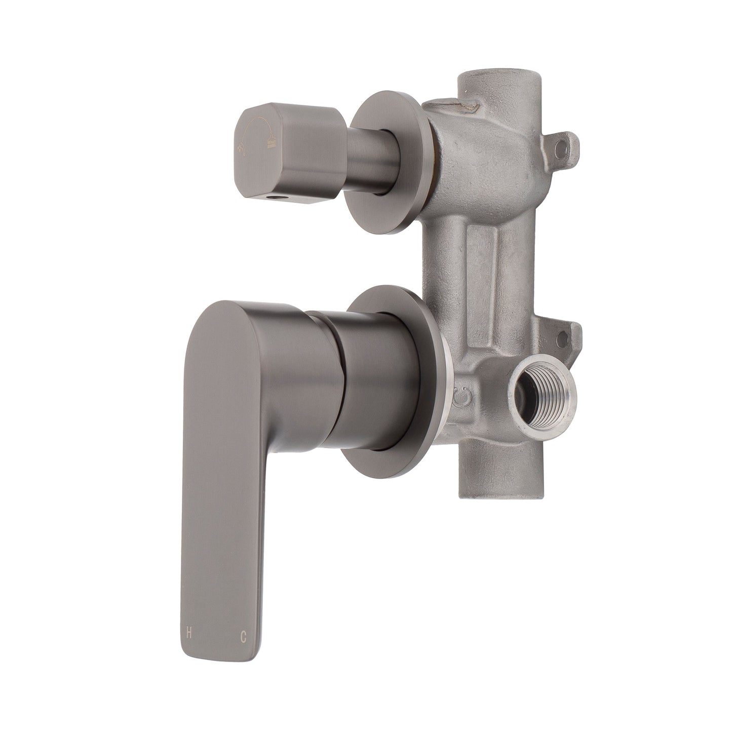 Jena Shower/ Bath Wall Mixer with Diverter and Round Plates, Brushed Gunmetal