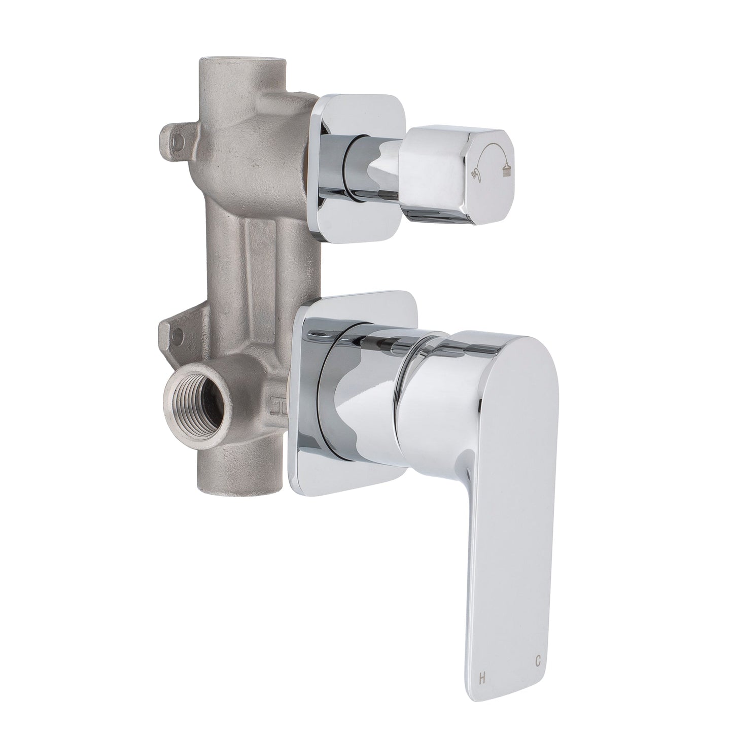 Jena Shower/ Bath Wall Mixer with Diverter and Square Plates, Polished Chrome