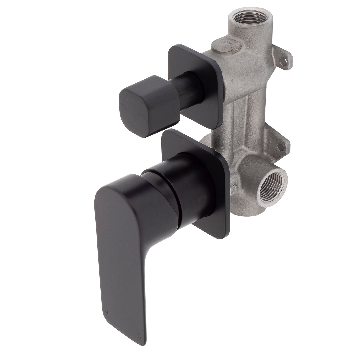 Jena Shower/ Bath Wall Mixer with Diverter and Square Plates, Matte Black