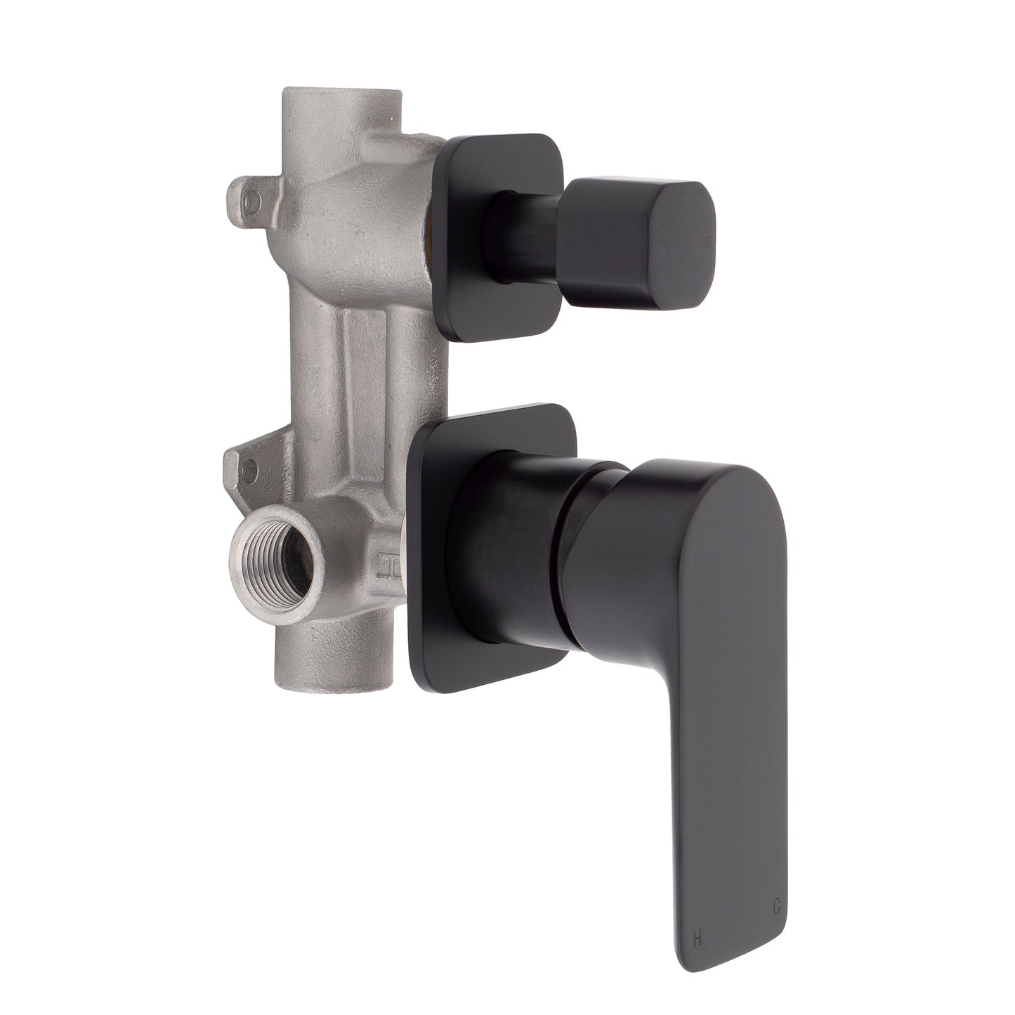 Jena Shower/ Bath Wall Mixer with Diverter and Square Plates, Matte Black