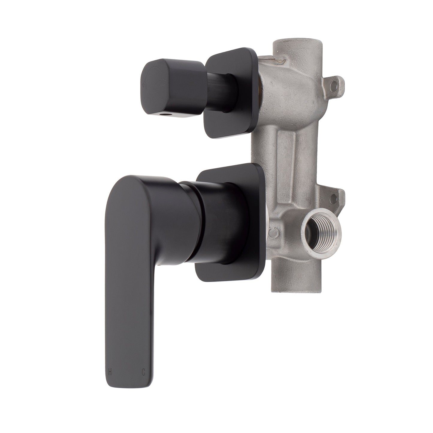Jena Shower/ Bath Wall Mixer with Diverter and Square Plates, Matte Black