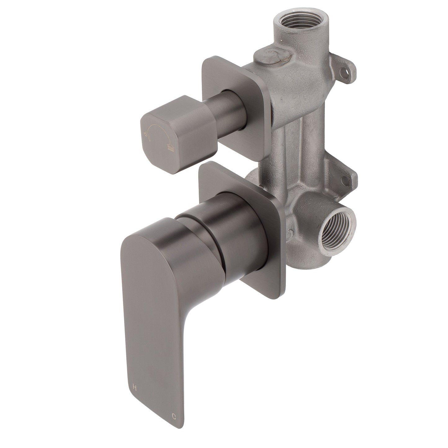 Jena Shower/ Bath Wall Mixer with Diverter and Square Plates, Brushed Gunmetal