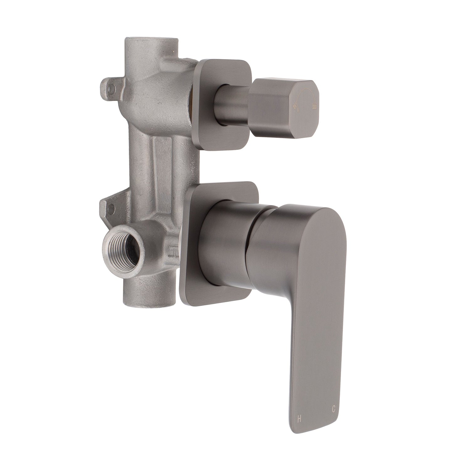 Jena Shower/ Bath Wall Mixer with Diverter and Square Plates, Brushed Gunmetal