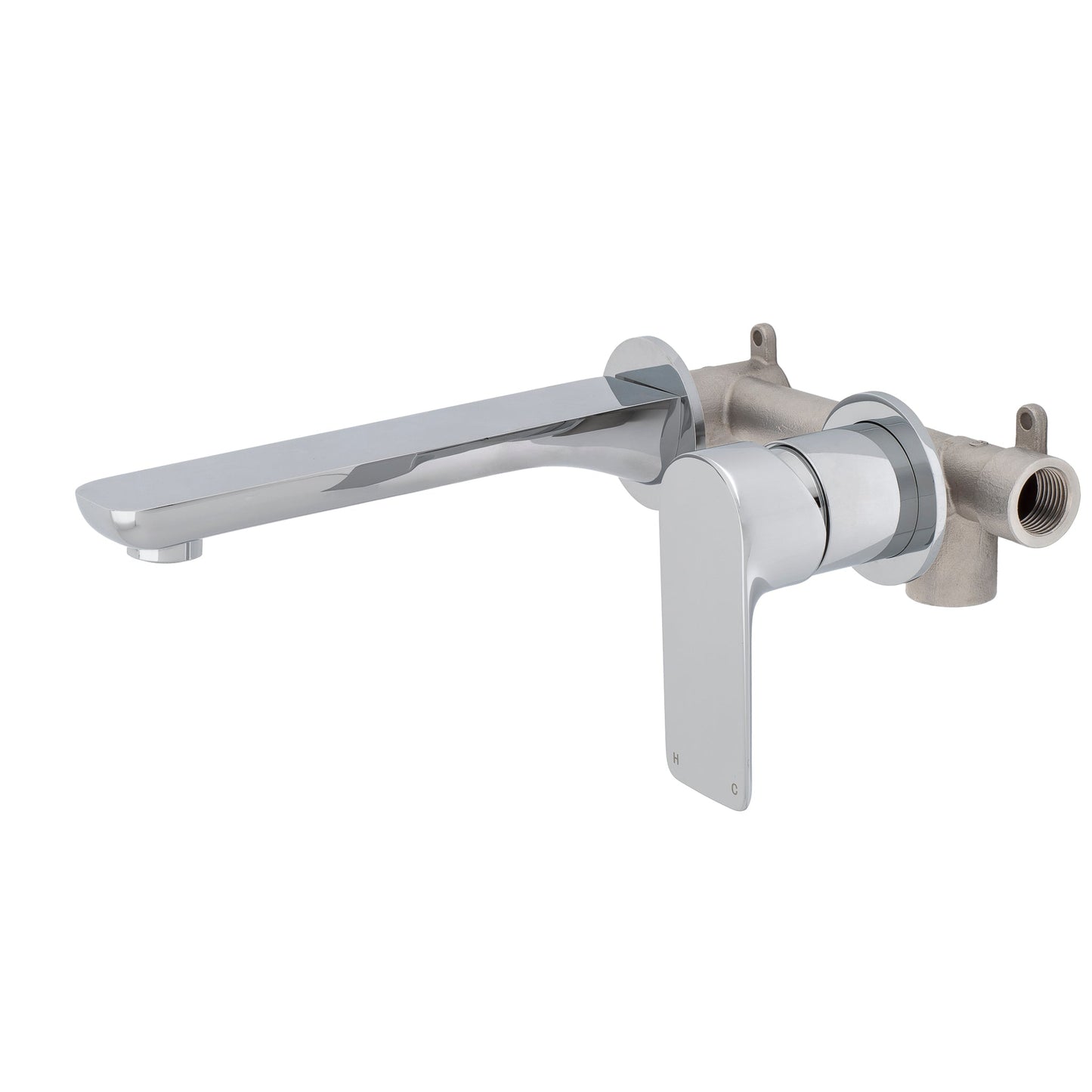 Jena Wall Mounted Basin/ Bath Mixer with Spout and Round Plates, Polished Chrome