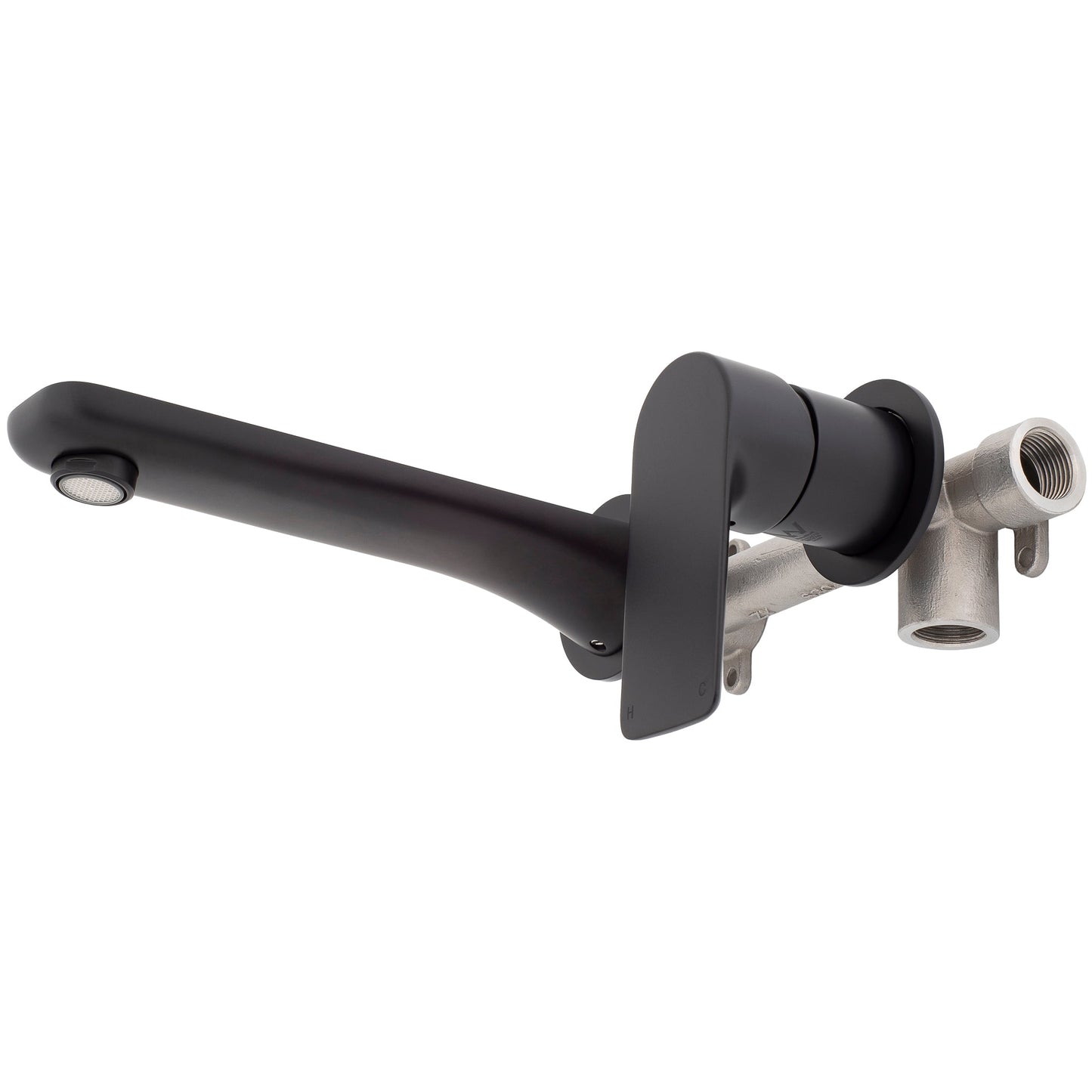 Jena Wall Mounted Basin/ Bath Mixer with Spout and Round Plates, Matte Black