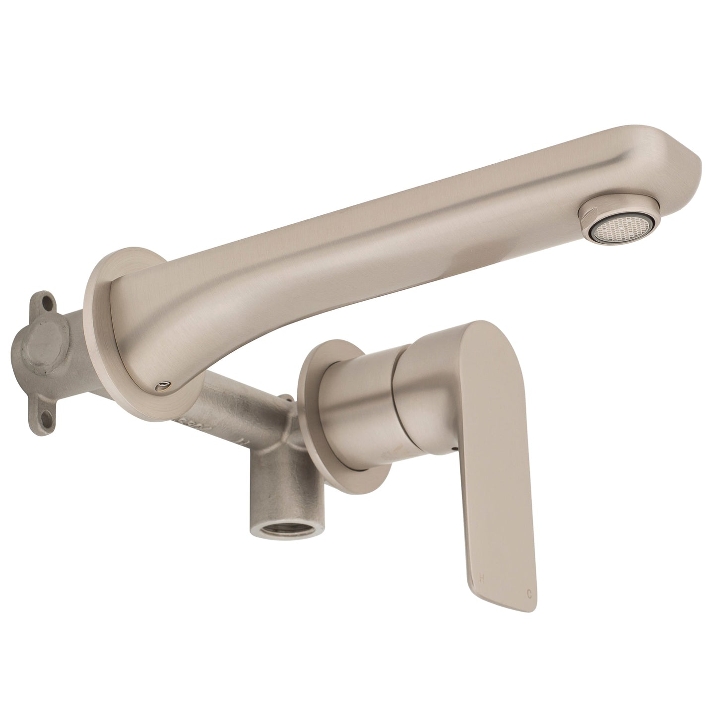 Jena Wall Mounted Basin/ Bath Mixer with Spout and Round Plates, Brushed Nickel