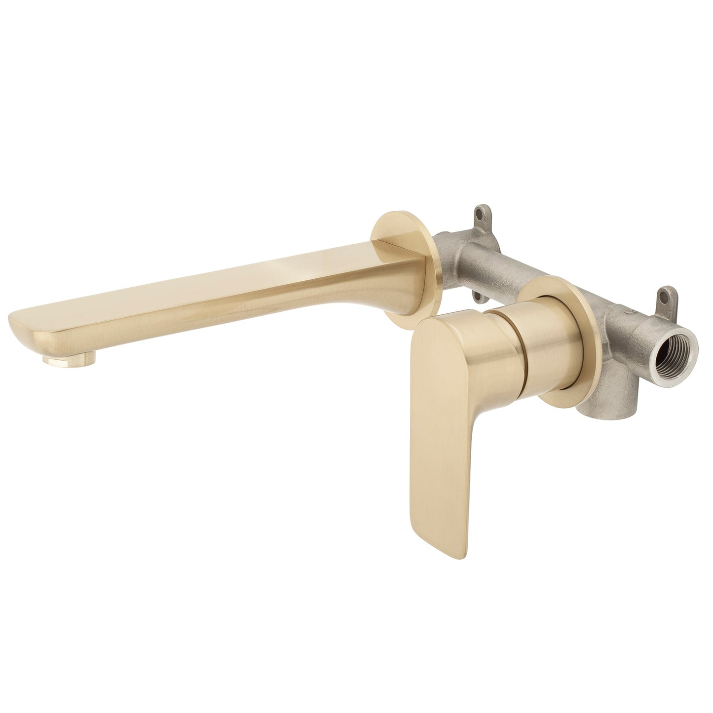 Jena Wall Mounted Basin/ Bath Mixer with Spout and Round Plates, Brushed Brass (Gold)