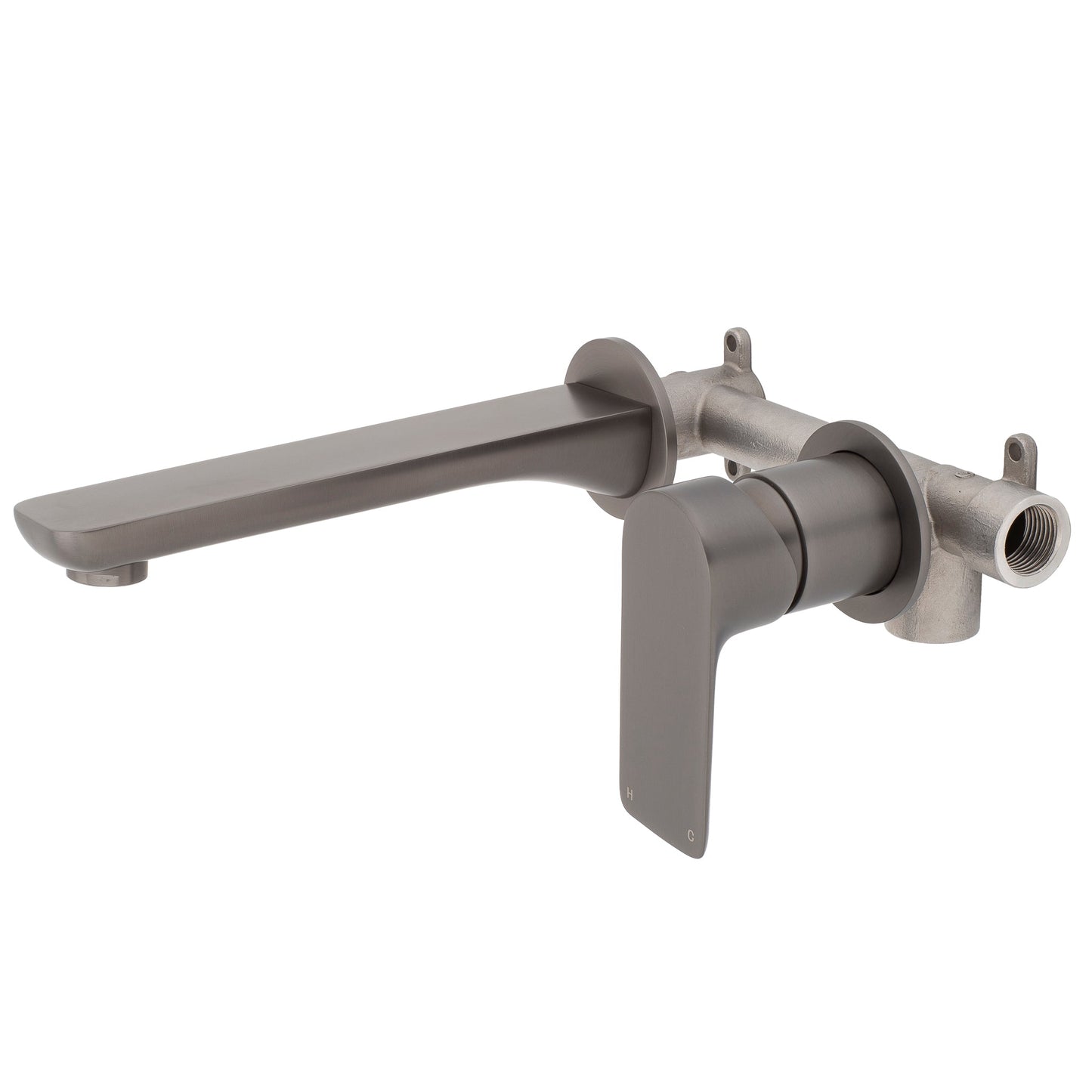 Jena Wall Mounted Basin/ Bath Mixer with Spout and Round Plates, Brushed Gunmetal