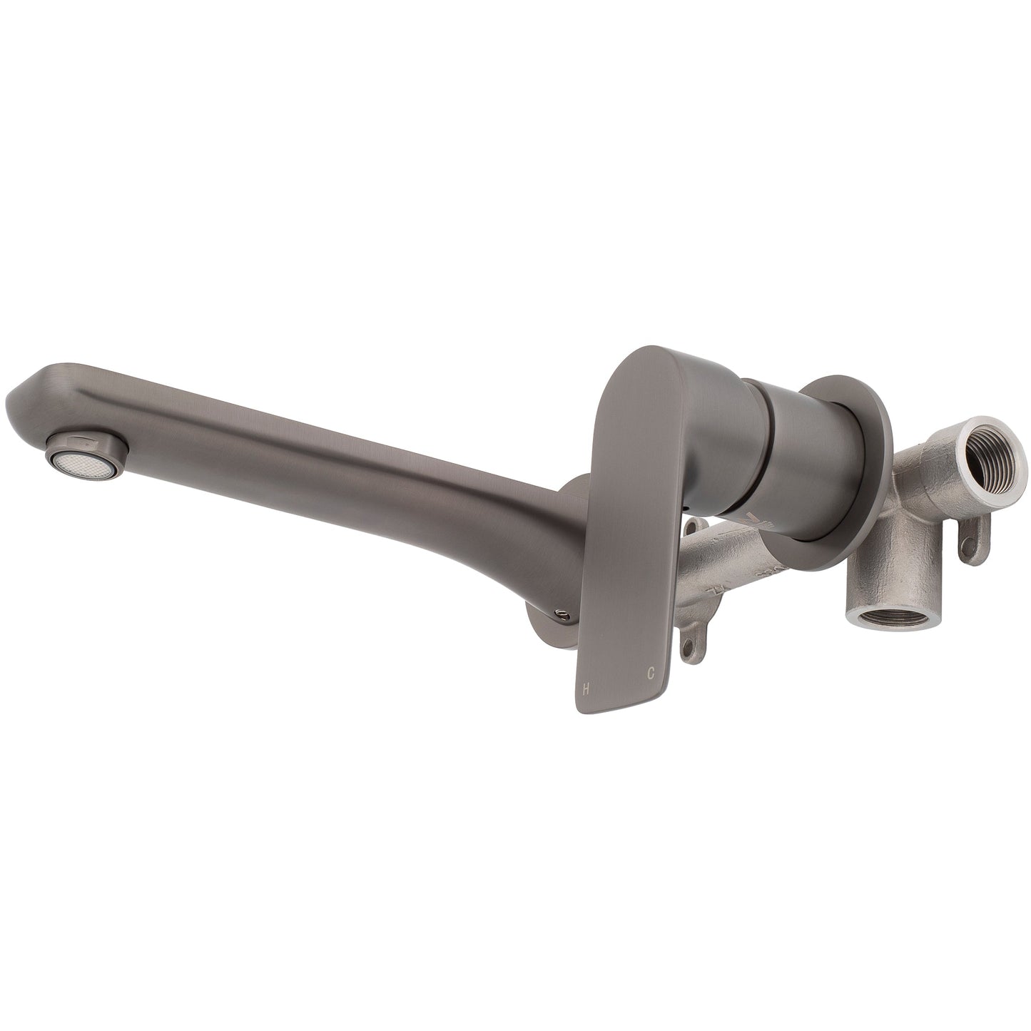 Jena Wall Mounted Basin/ Bath Mixer with Spout and Round Plates, Brushed Gunmetal