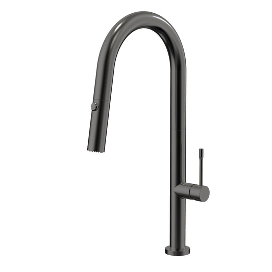 Profile Elegant Gooseneck Kitchen Sink Mixer with Pull-Out, PVD Brushed Gunmetal