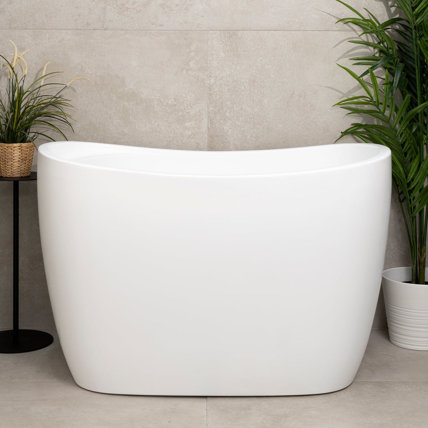 Ofuro 1200mm Extra Height Japanese Soaking Freestanding Bath with Seat, Matte White