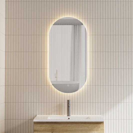 Pill Oval 450mm x 900mm Backlit LED Mirror with Polished Edge and Demister