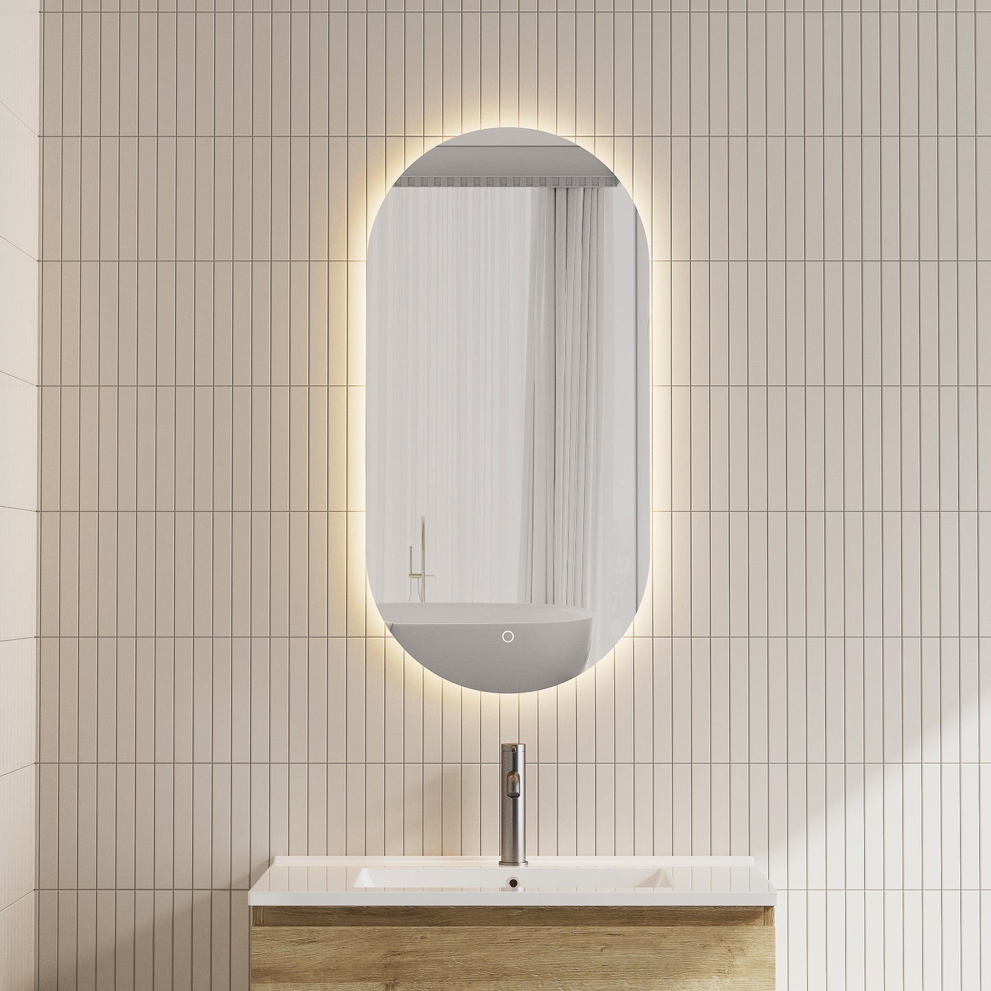 Pill Oval 450mm x 900mm Backlit LED Mirror with Polished Edge and Demi