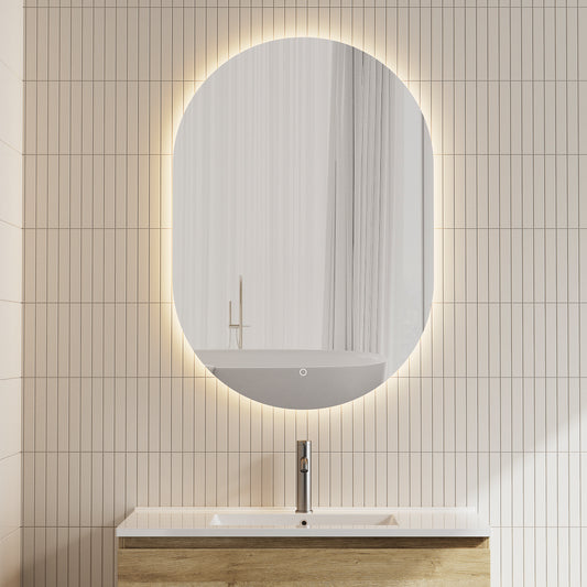Pill Oval 700mm x 1000mm Backlit LED Mirror with Polished Edge and Demister