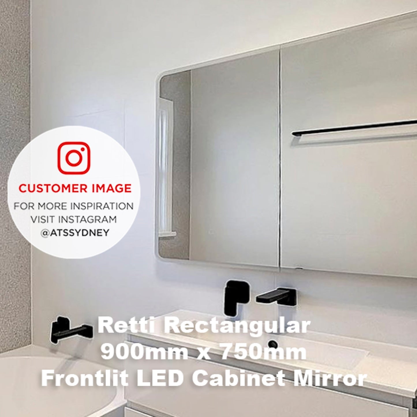 Retti Rectangular 900mm x 750mm Frontlit LED Mirrored Shaving Cabinet, Matte Black