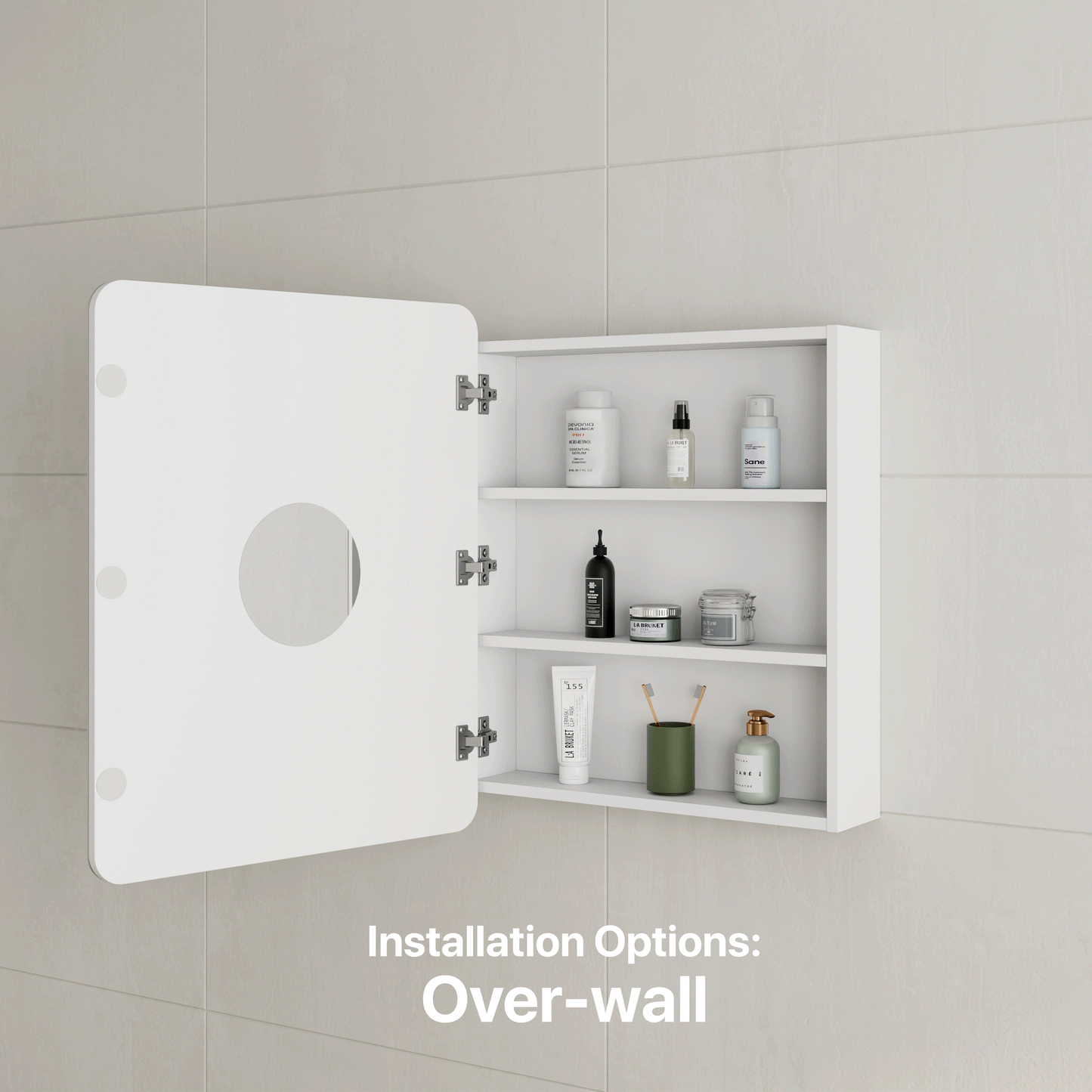 Retti Rectangular 600mm x 750mm Mirrored Shaving Cabinet, Matte White