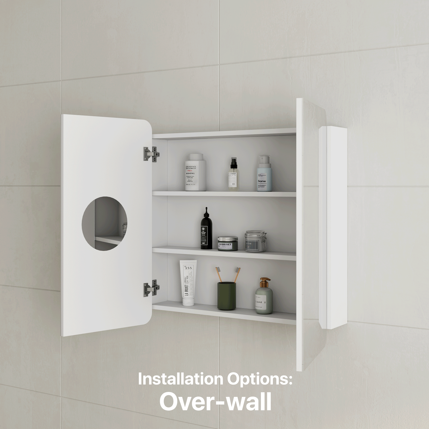 Retti Rectangular 750mm x 750mm Mirrored Shaving Cabinet, Matte White