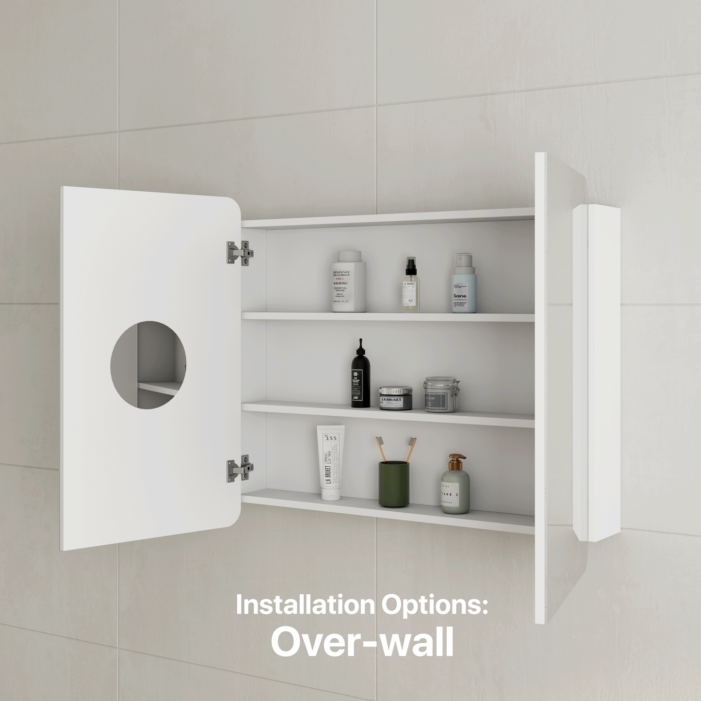 Retti Rectangular 900mm x 750mm Mirrored Shaving Cabinet, Matte White